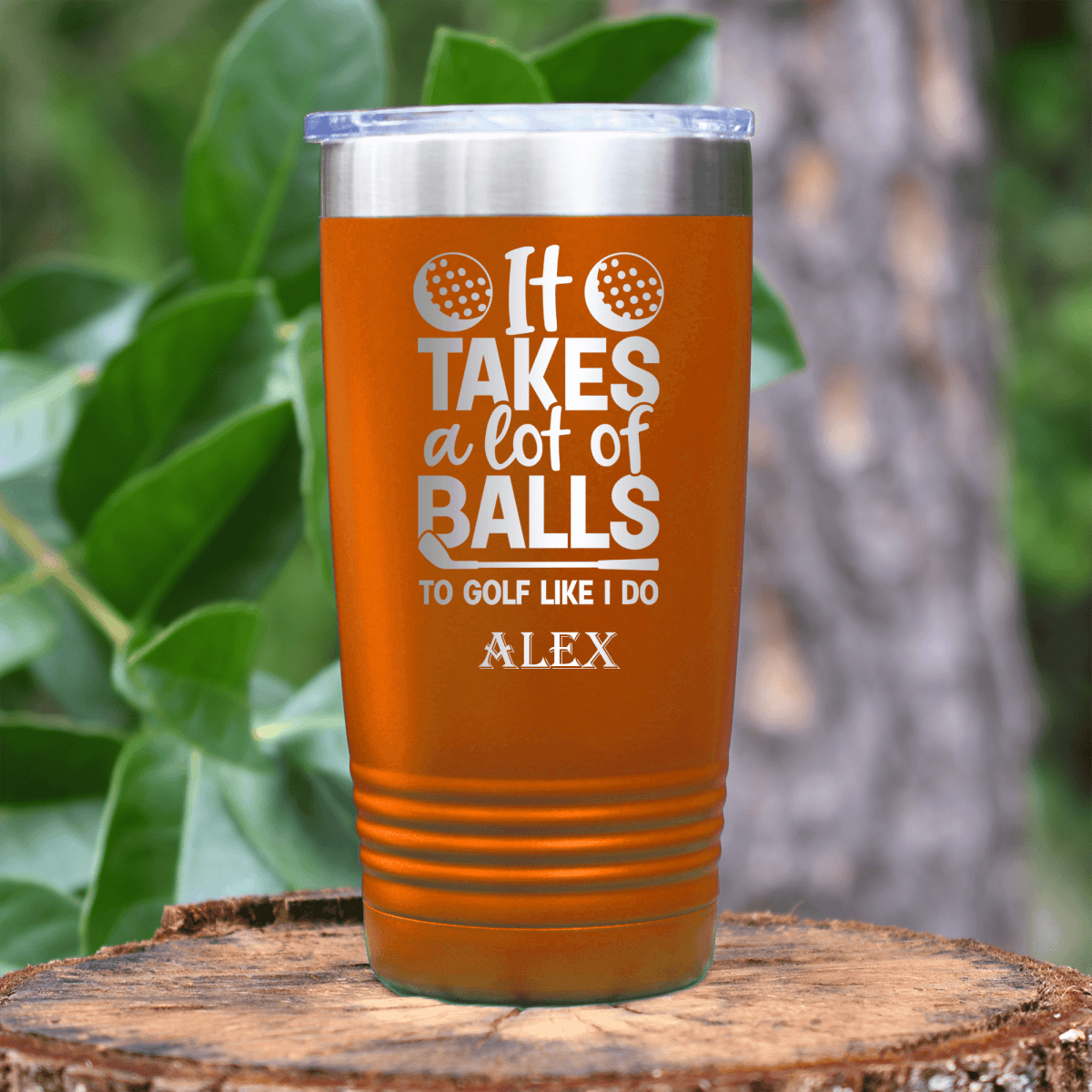 Orange Golf Tumbler With Golfing Takes Balls Design