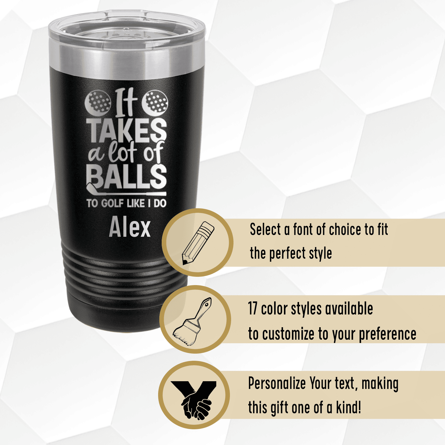Navy Golf Tumbler With Golfing Takes Balls Design