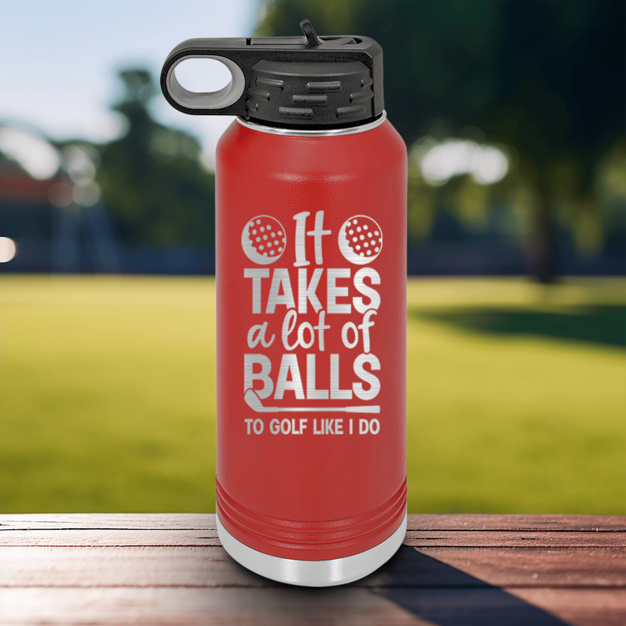 Navy golf water bottle Golfing Takes Balls