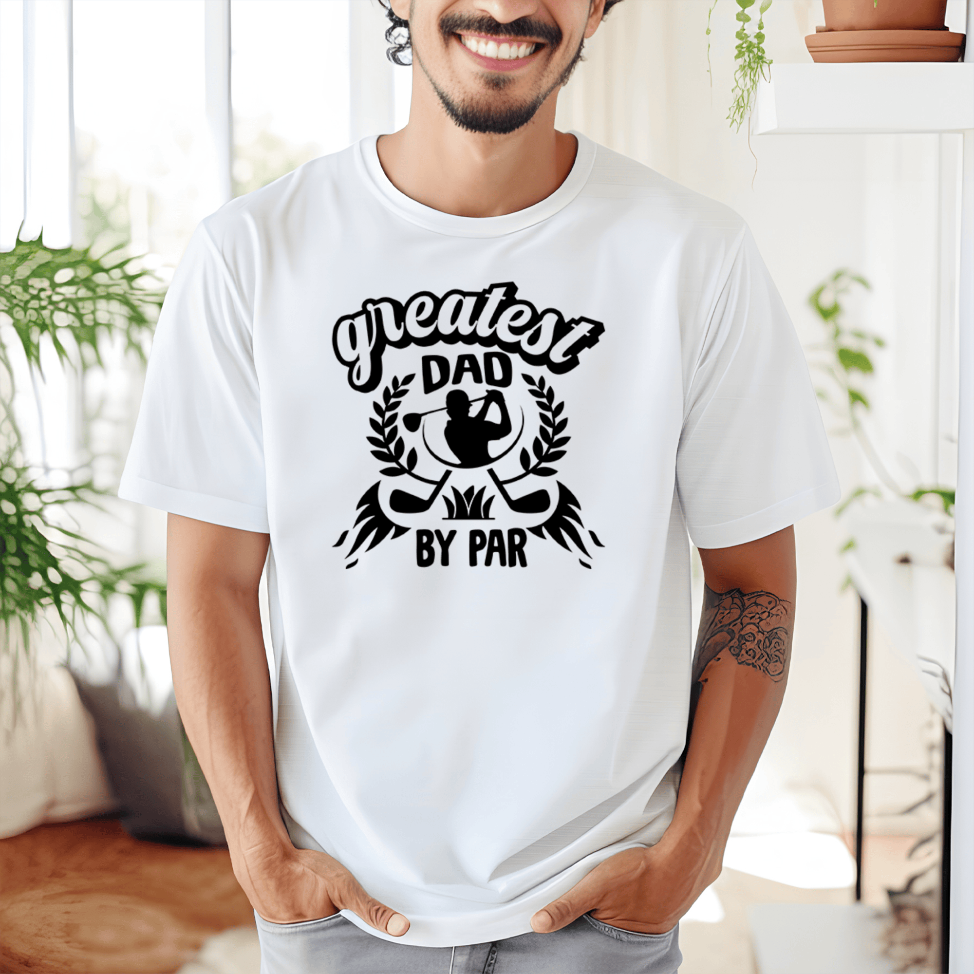 White Mens T-Shirt With Greatest Dad By Par Design