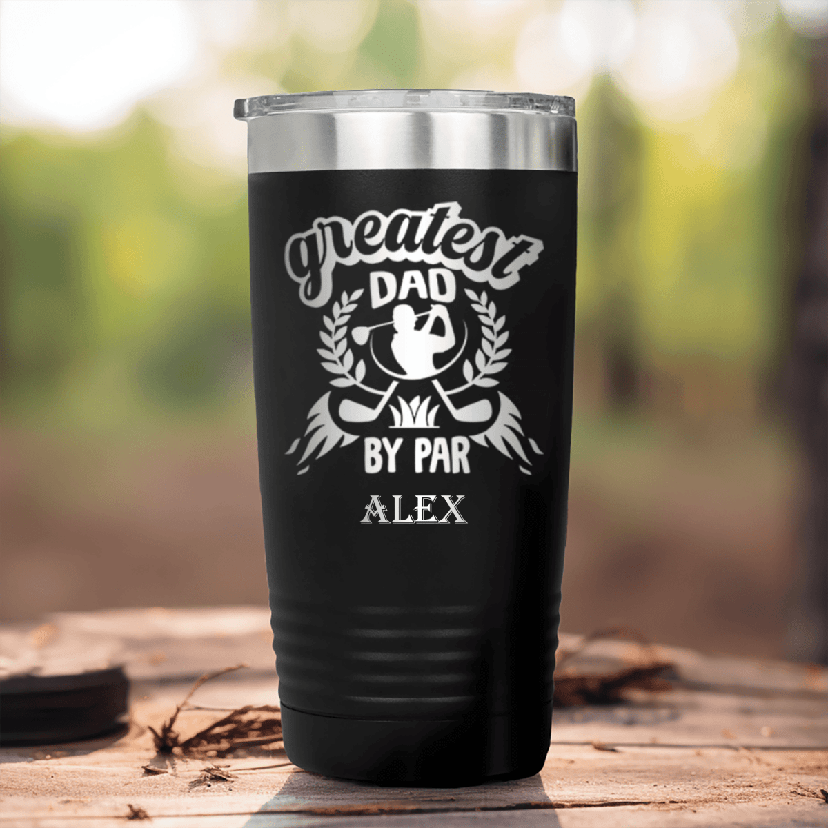 Black Golf Tumbler With Greatest Dad By Par Design