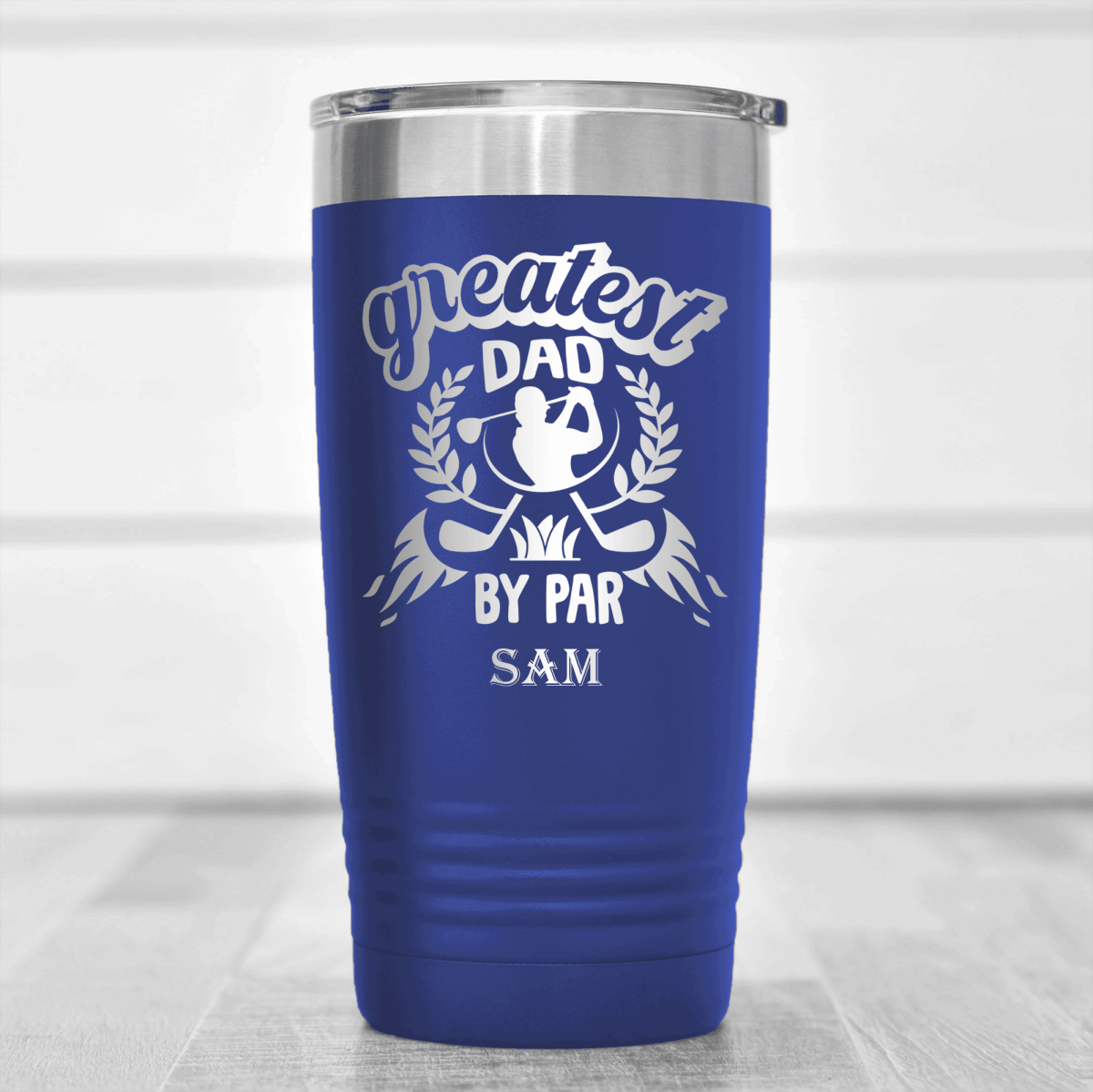 Blue Golf Tumbler With Greatest Dad By Par Design