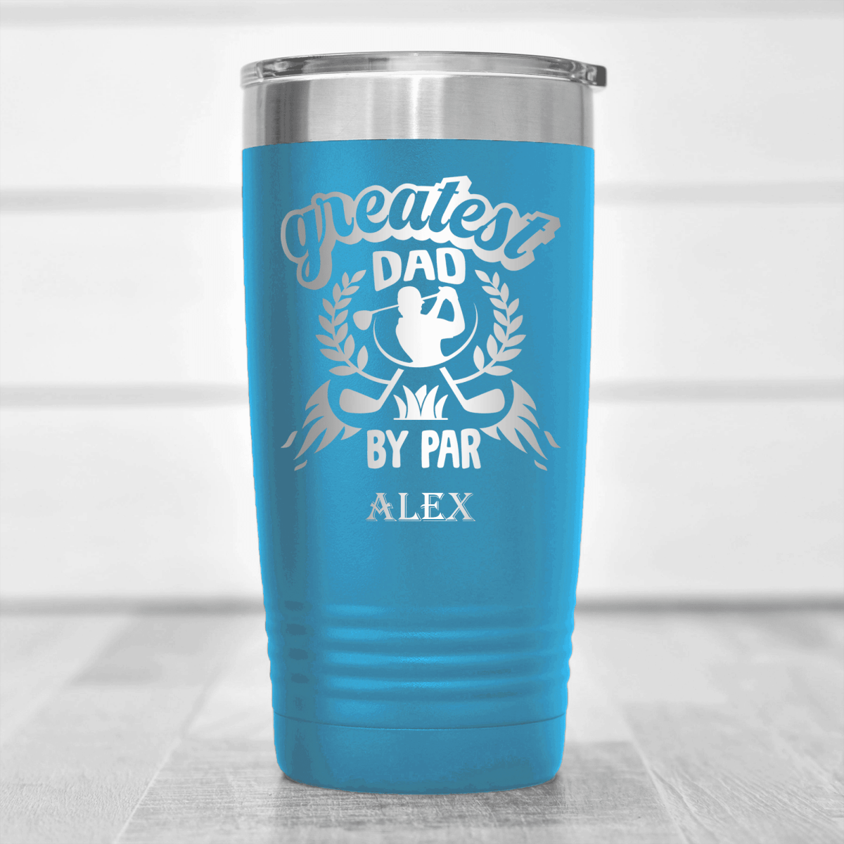 Light Blue Golf Tumbler With Greatest Dad By Par Design