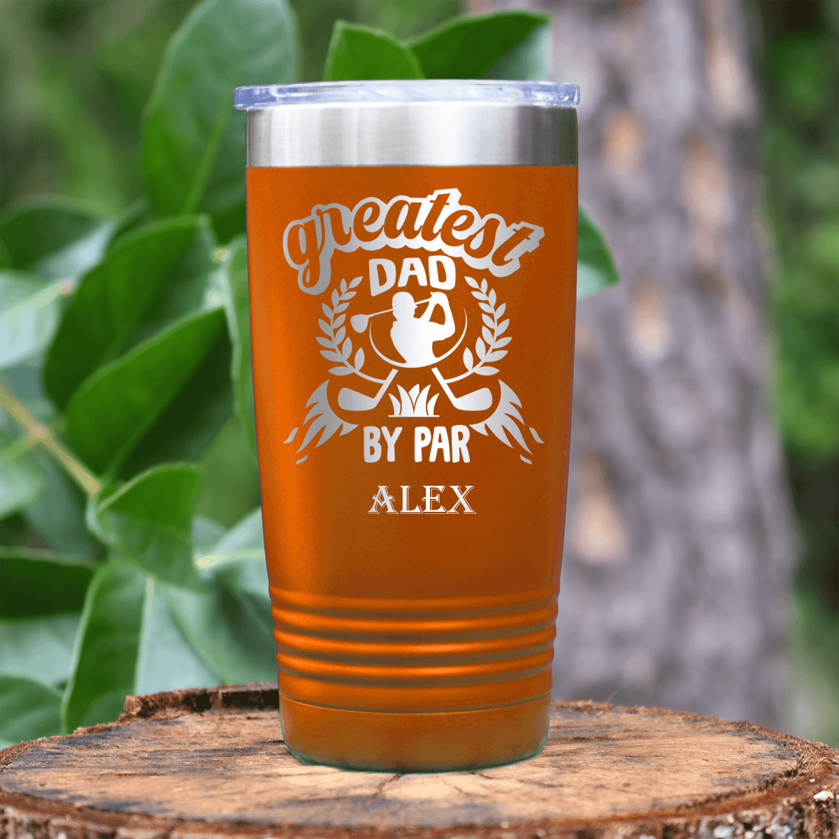 Orange Golf Tumbler With Greatest Dad By Par Design