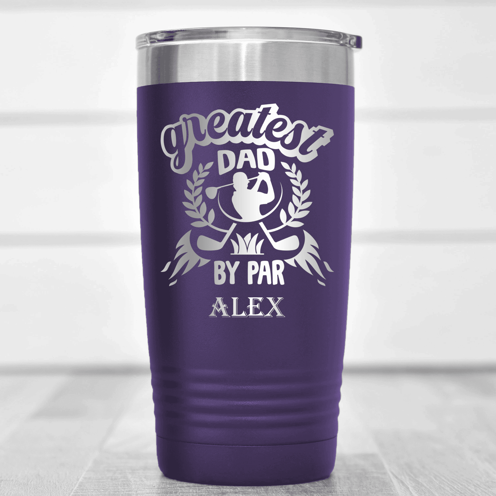 Purple Golf Tumbler With Greatest Dad By Par Design