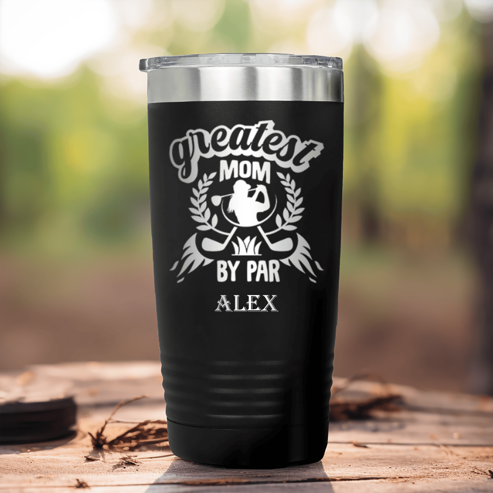 Black Golf Tumbler With Greatest Mom By Par Design