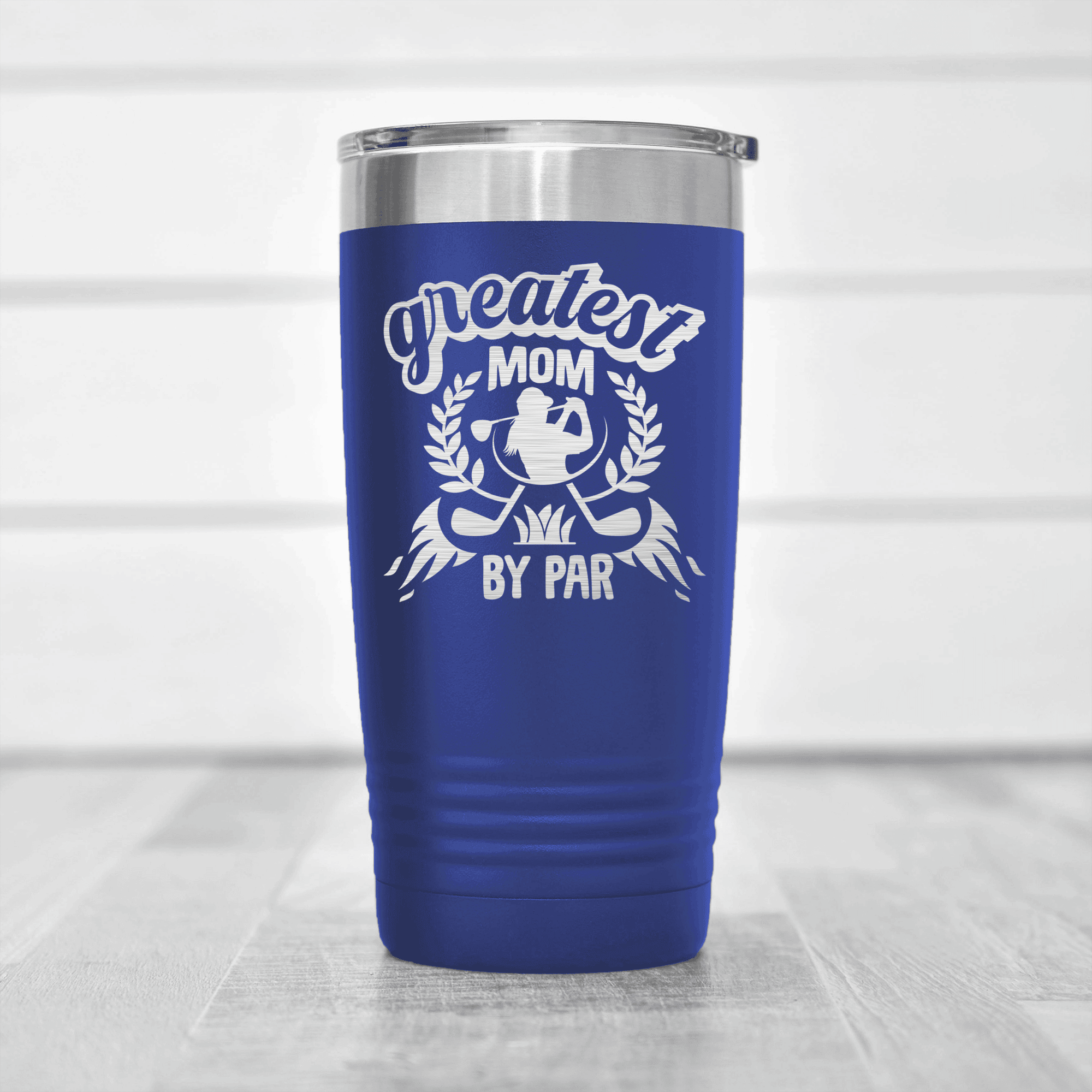 Blue golf tumbler Greatest Mom By Par