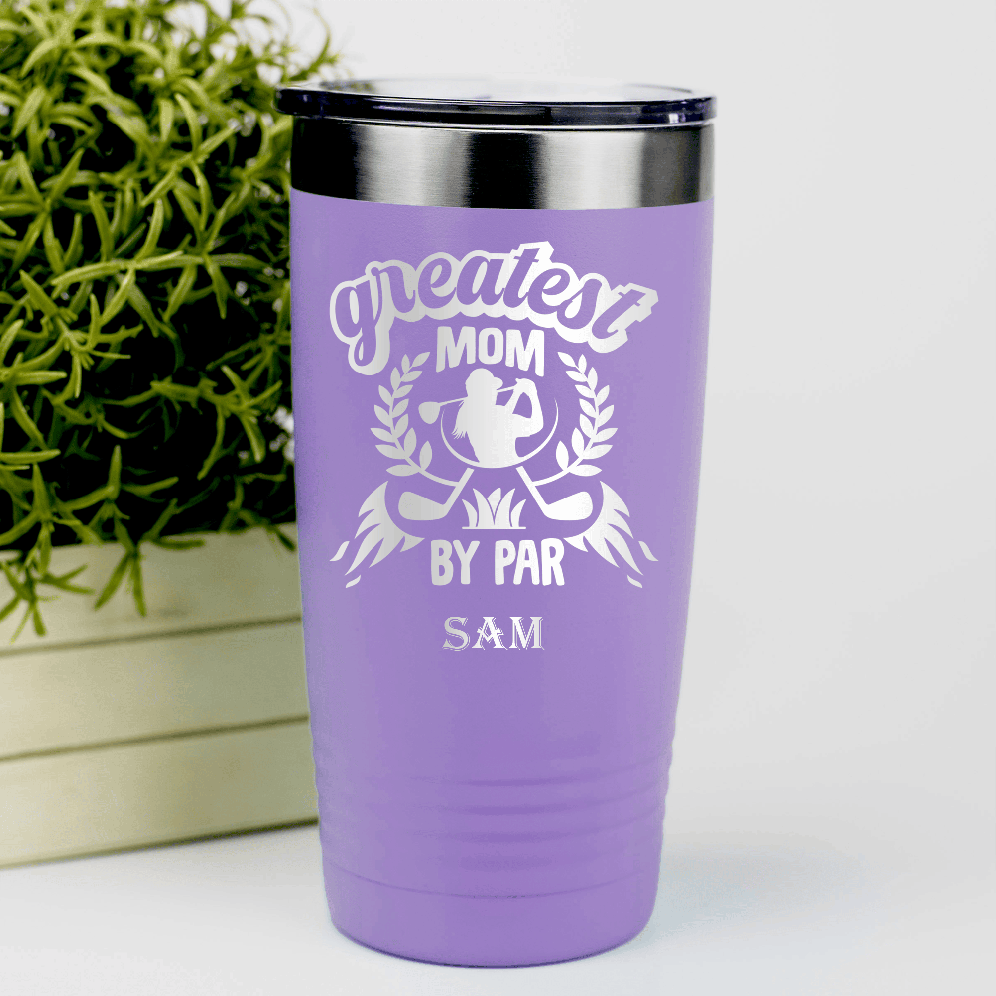 Light Purple Golf Tumbler With Greatest Mom By Par Design