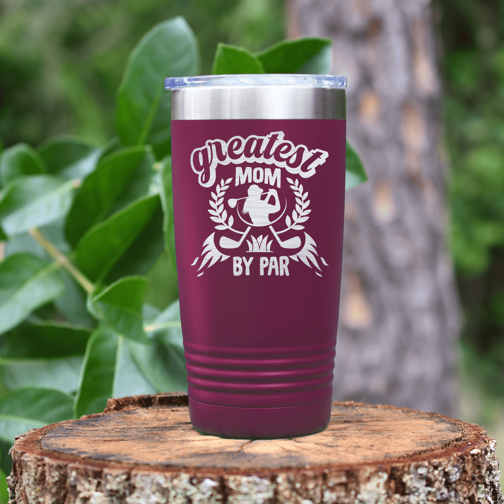 Maroon golf tumbler Greatest Mom By Par