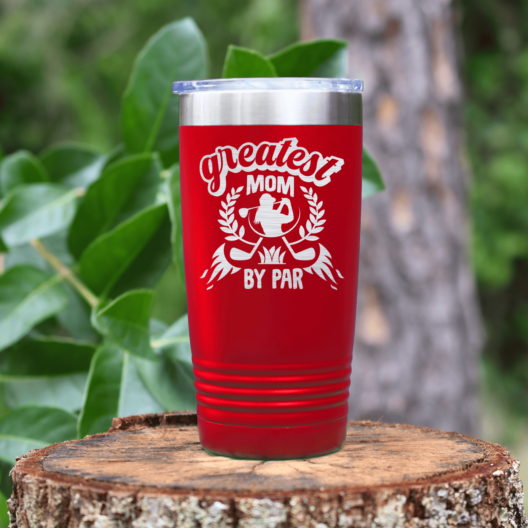 Red golf tumbler Greatest Mom By Par