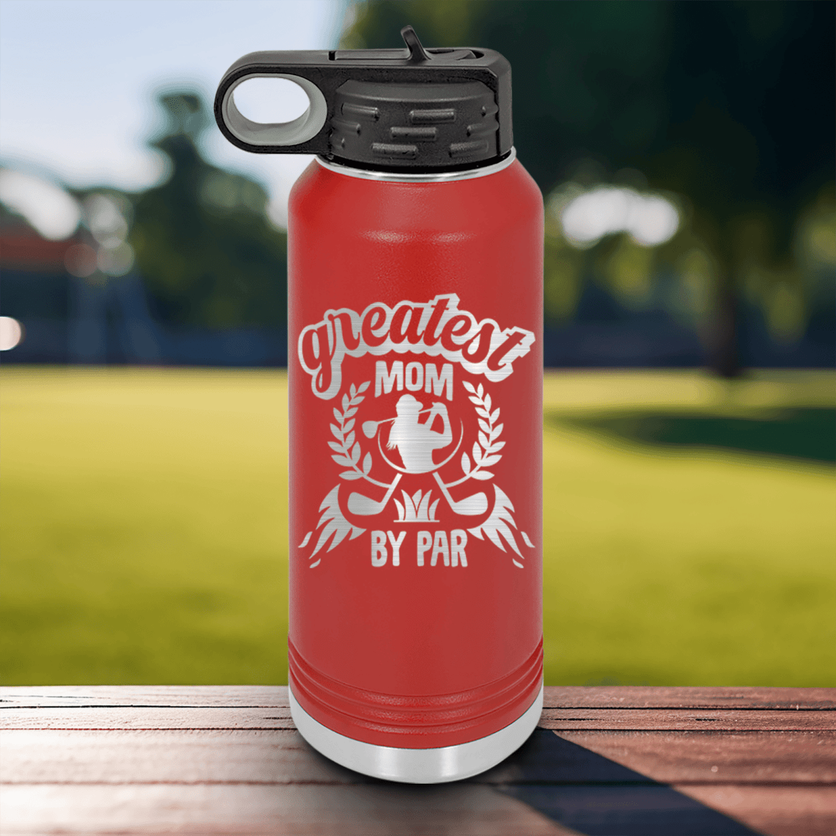 Military Green golf water bottle Greatest Mom By Par