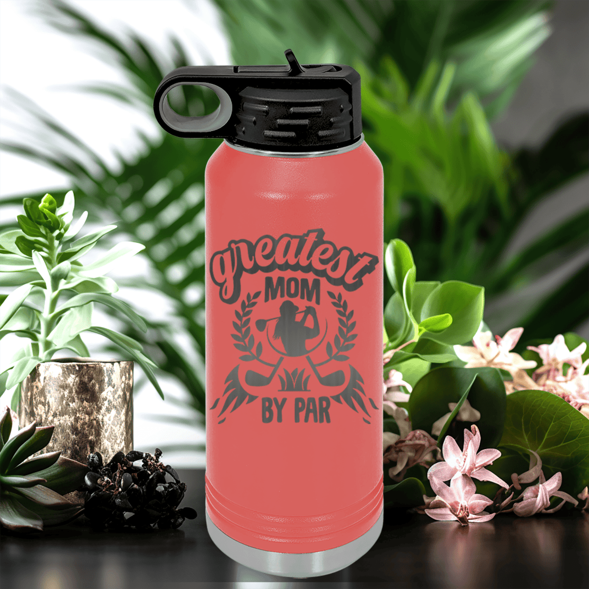 Salmon golf water bottle Greatest Mom By Par