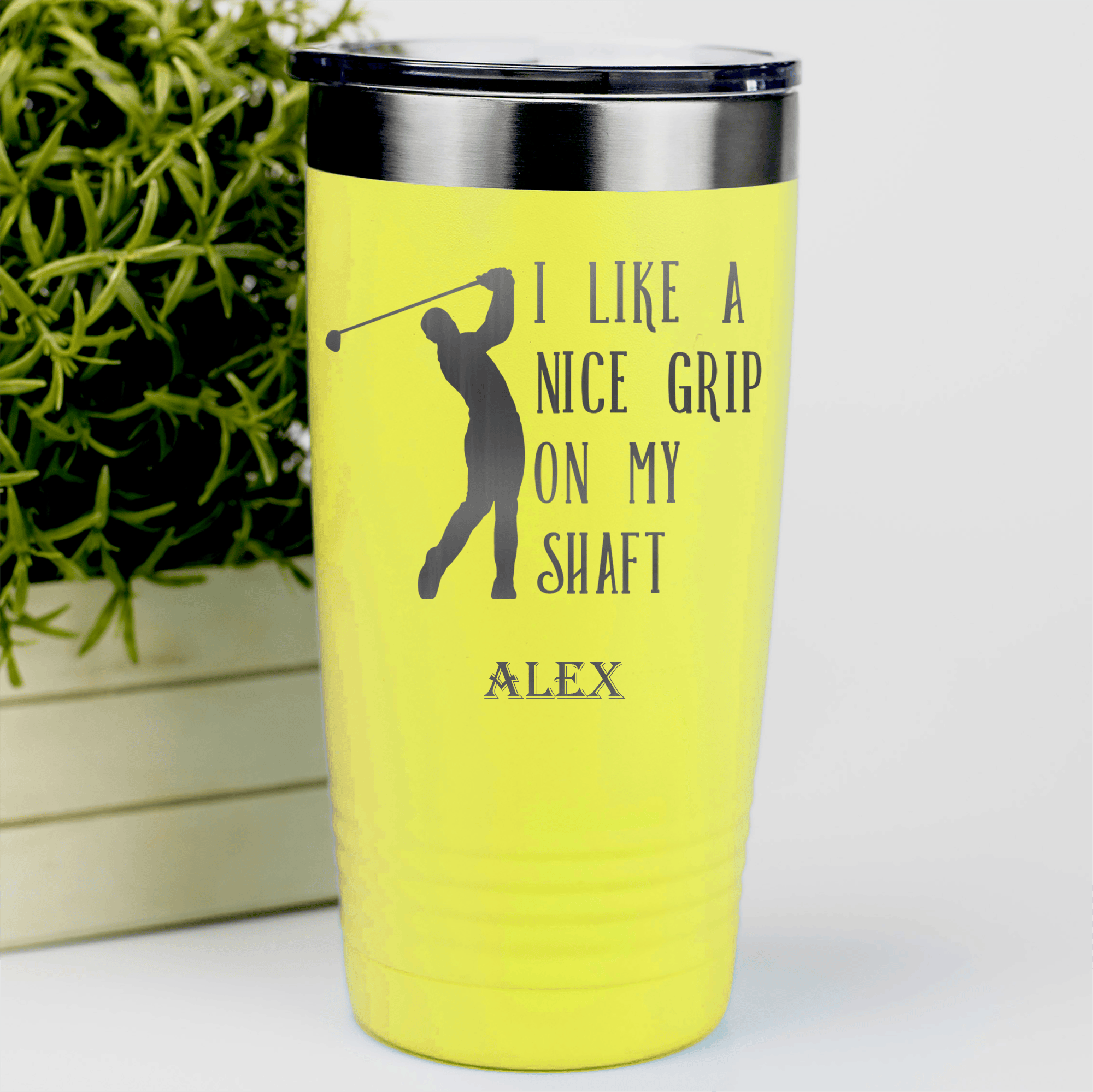 Yellow Golf Tumbler With Grip On My Shaft Design