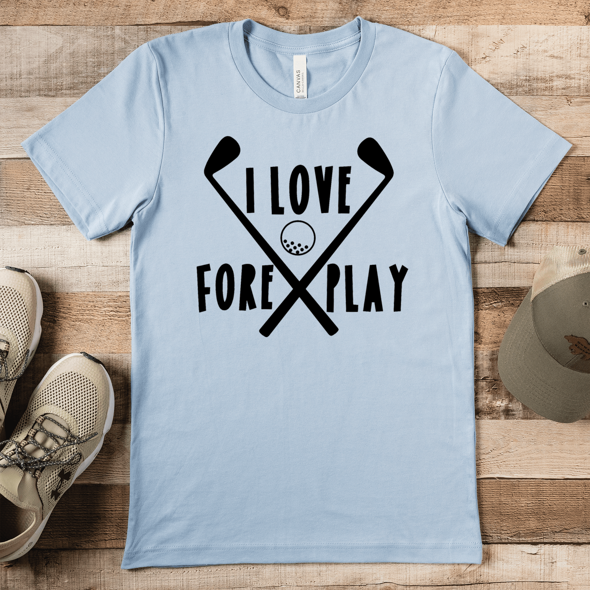 Light Blue Mens T-Shirt With I Love Foreplay Design