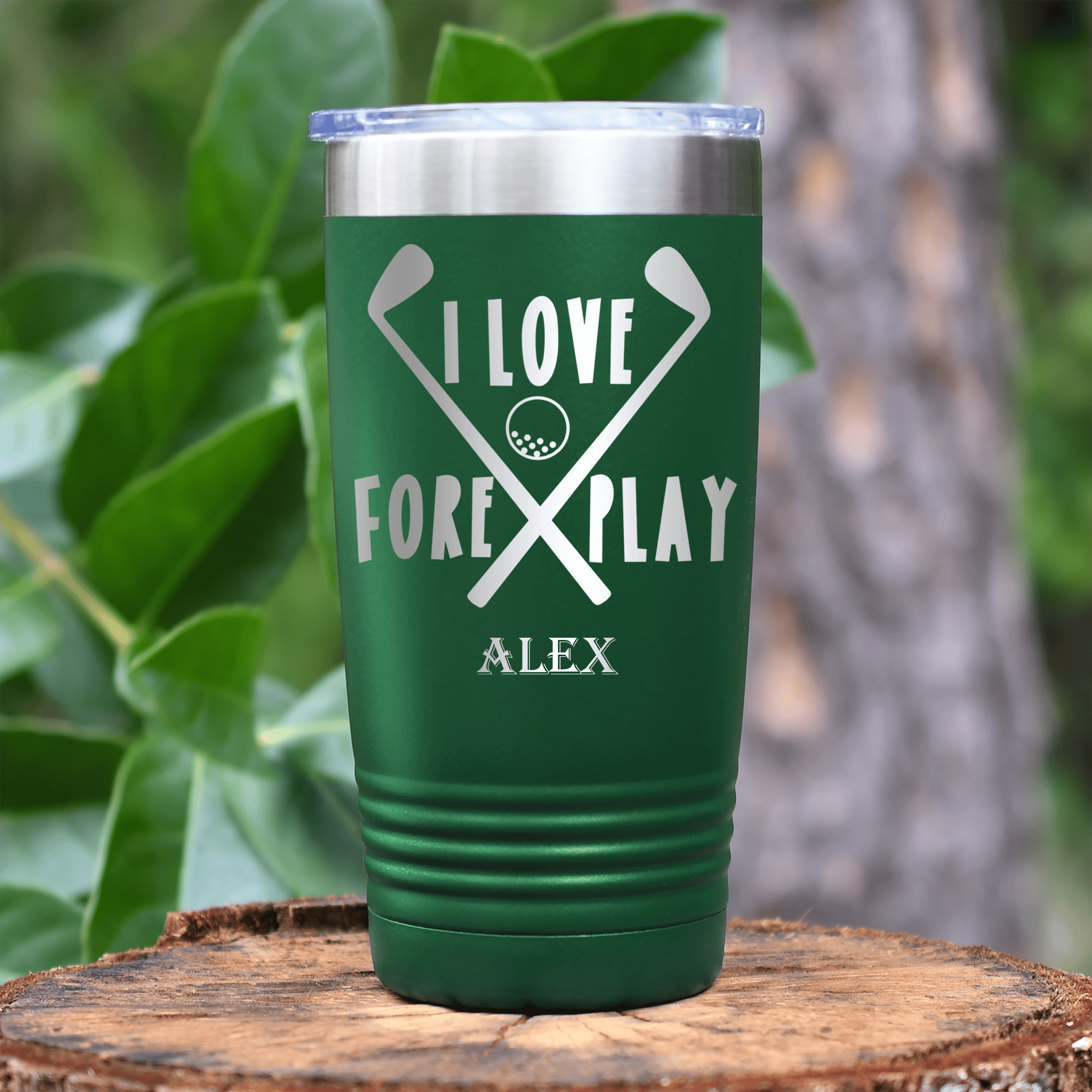 Green Golf Tumbler With I Love Foreplay Design
