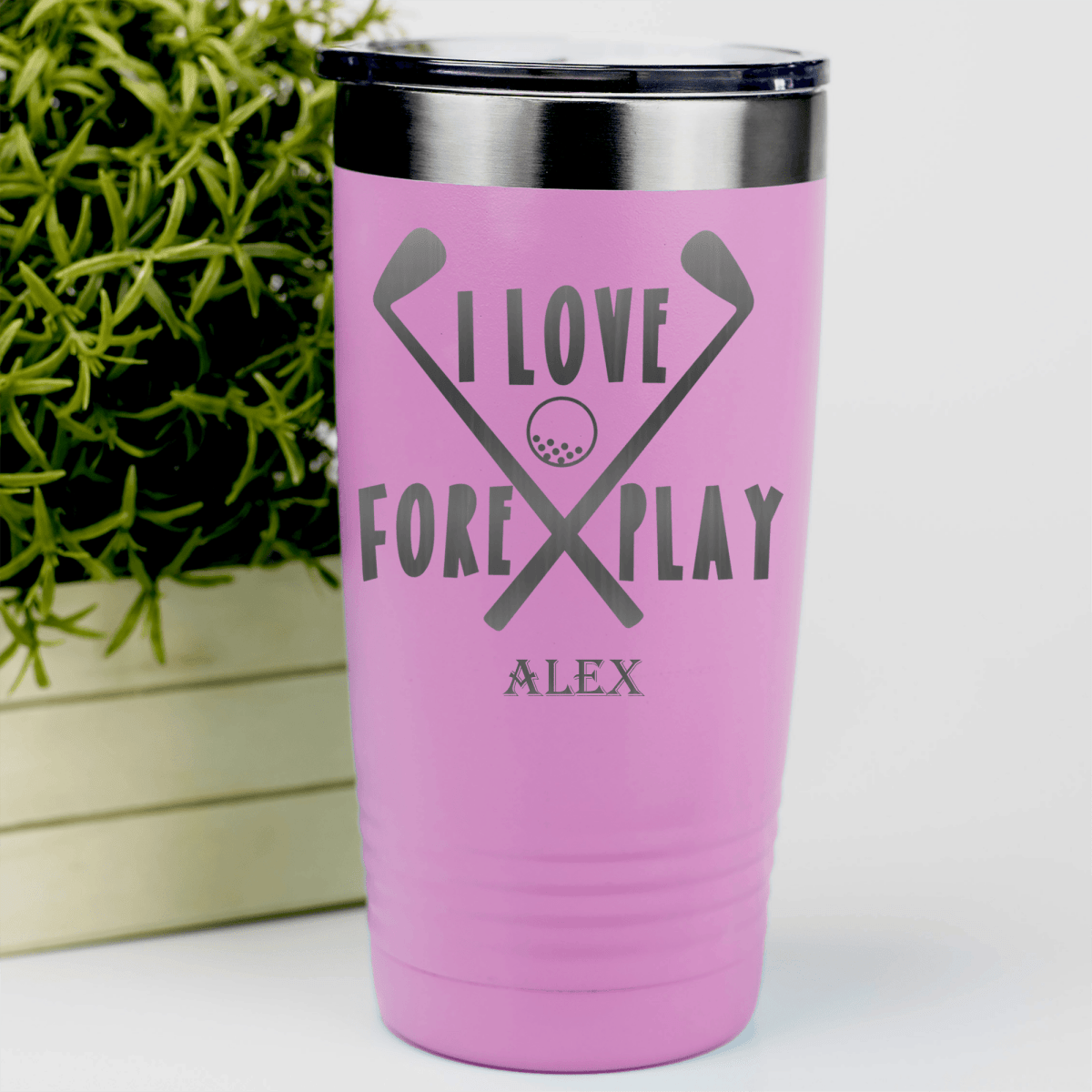 Pink Golf Tumbler With I Love Foreplay Design