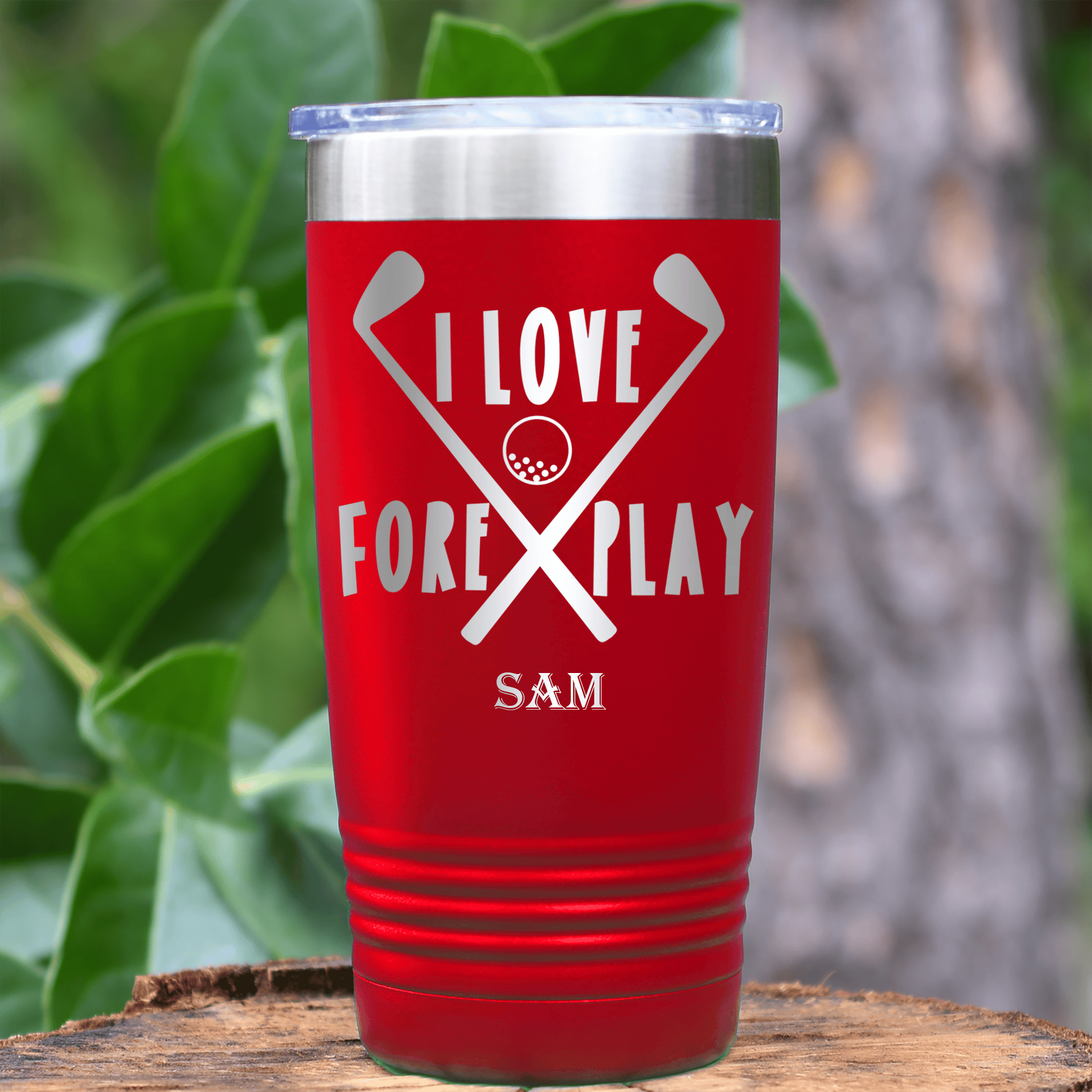 Black Golf Tumbler With I Love Foreplay Design