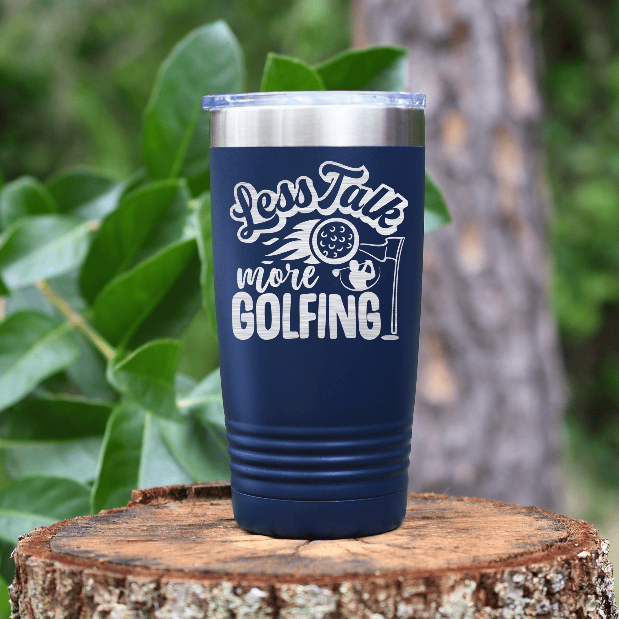 Navy golf tumbler Less Talk More Golf