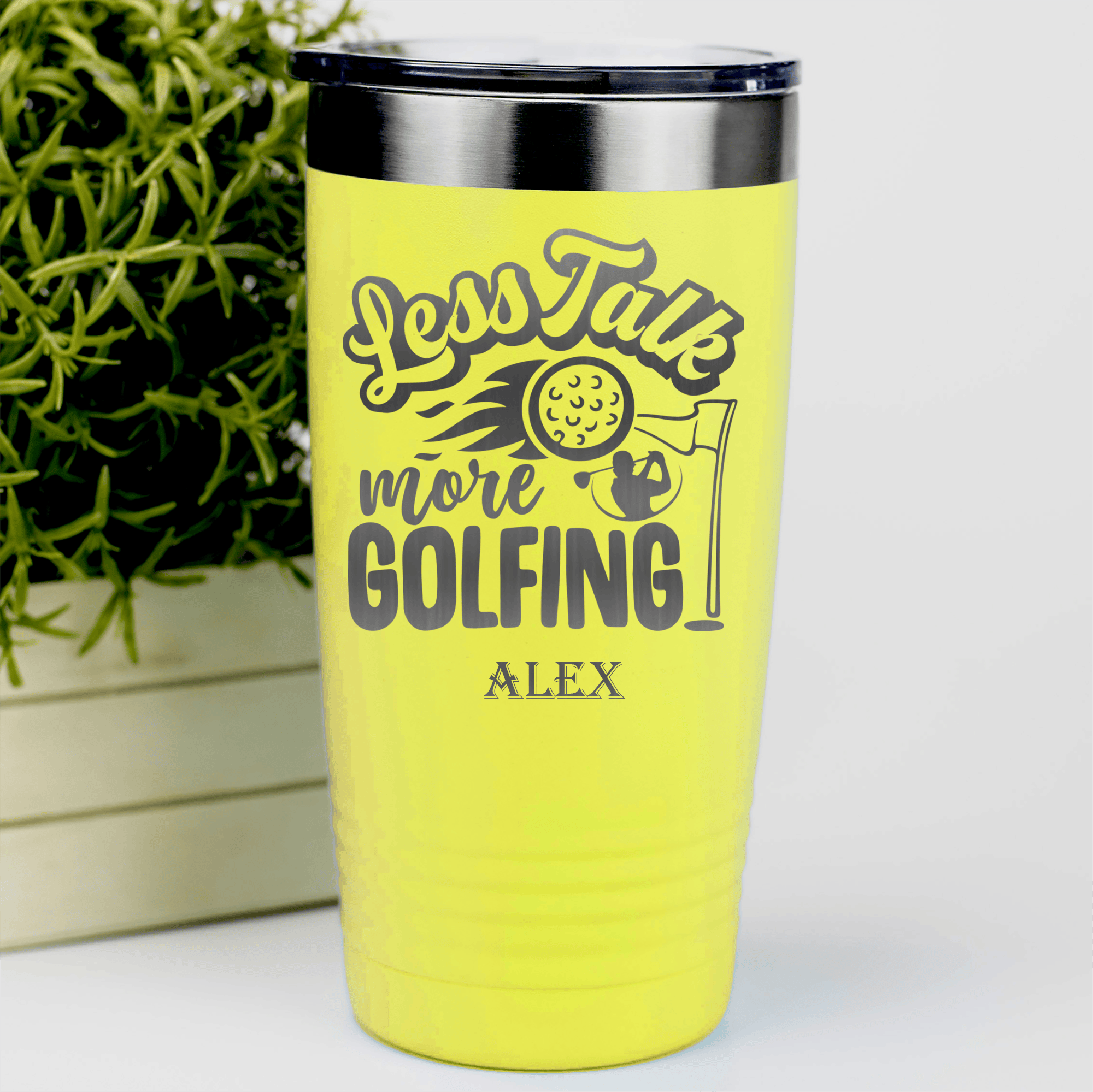 Yellow Golf Tumbler With Less Talk More Golf Design