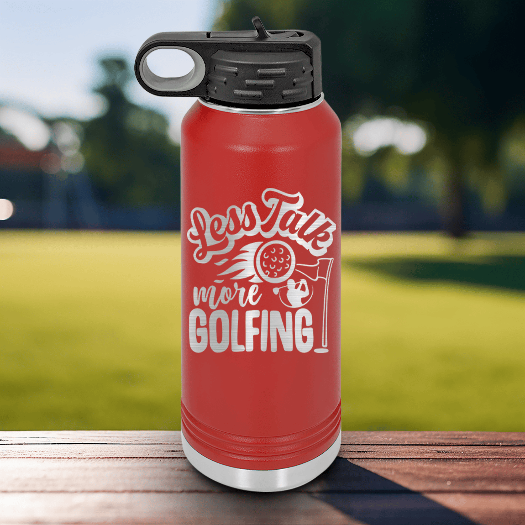 Navy golf water bottle Less Talk More Golf
