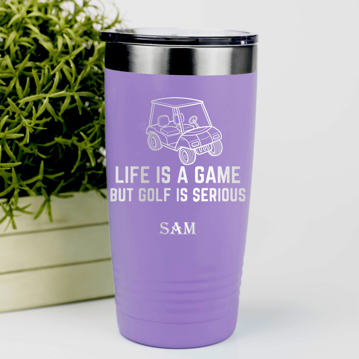 Light Purple Golf Tumbler With Life Is A Game Design
