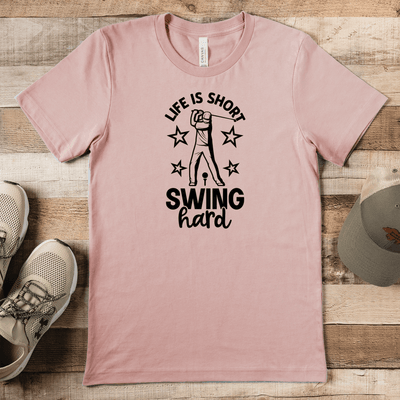 Heather Peach Mens T-Shirt With Life Is Short Swing Hard Design