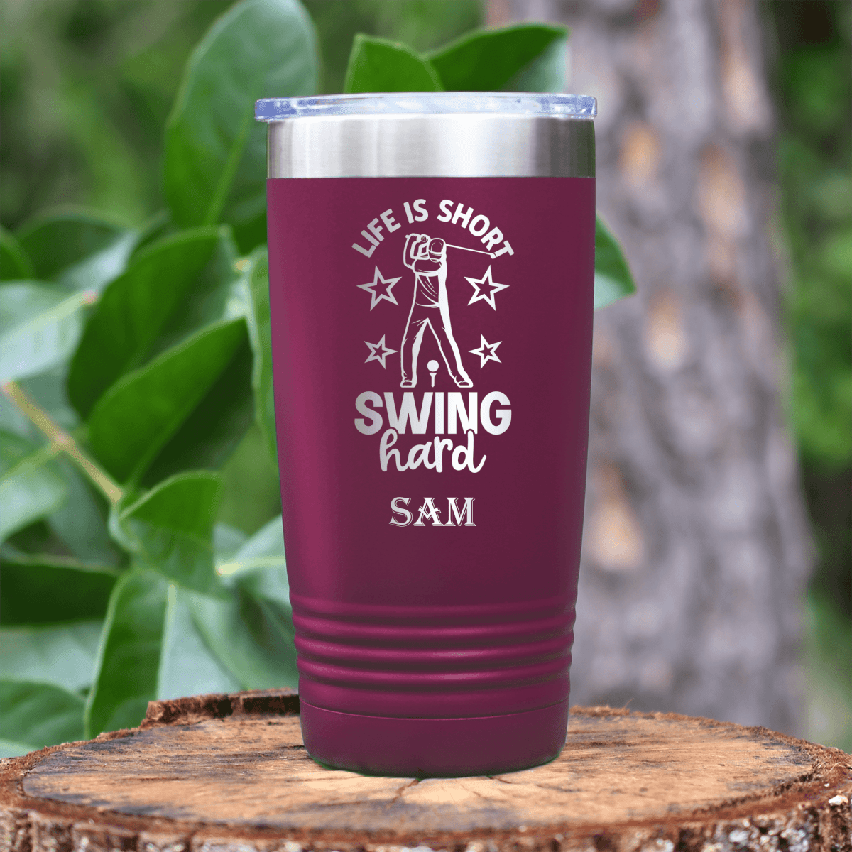 Maroon Golf Tumbler With Life Is Short Swing Hard Design