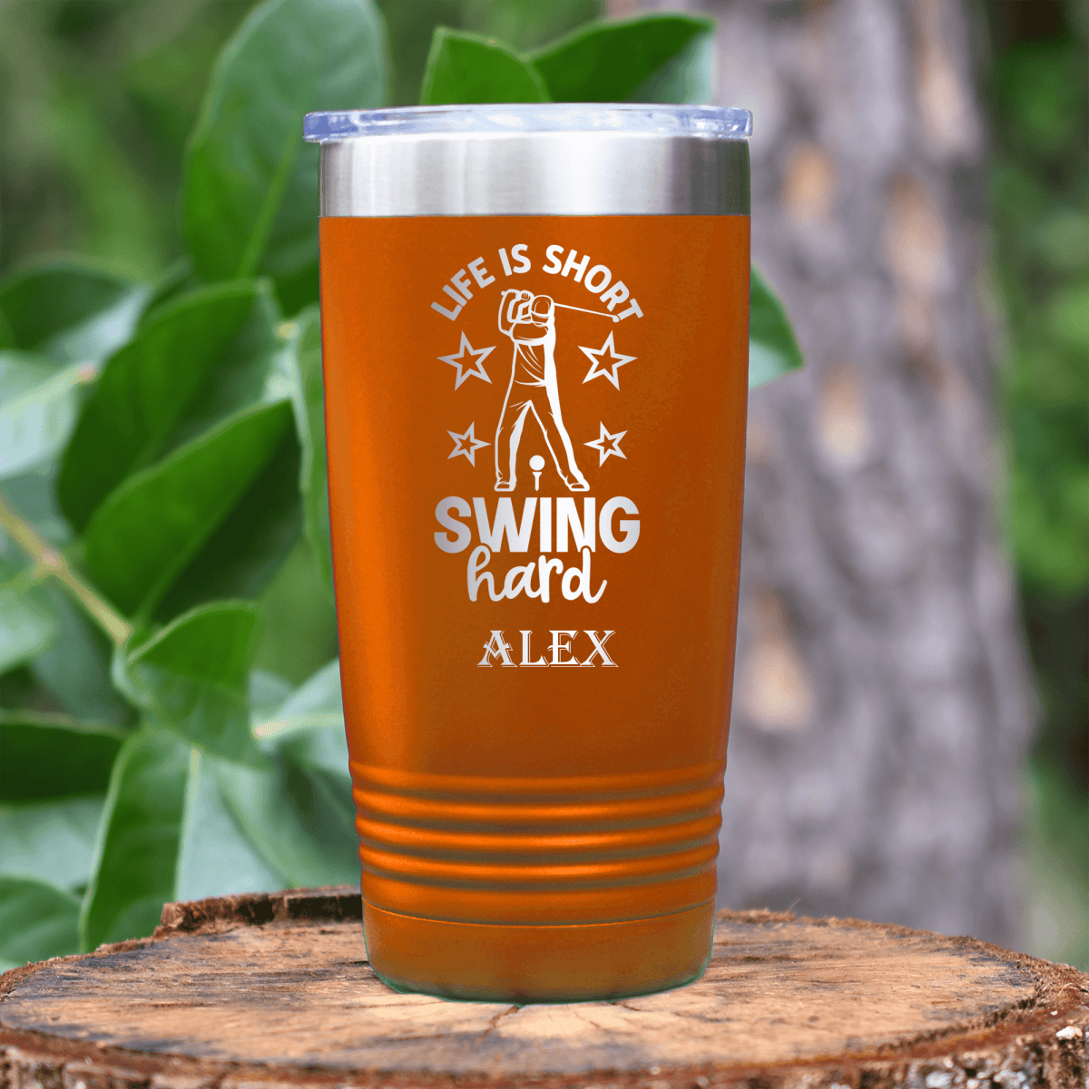 Orange Golf Tumbler With Life Is Short Swing Hard Design