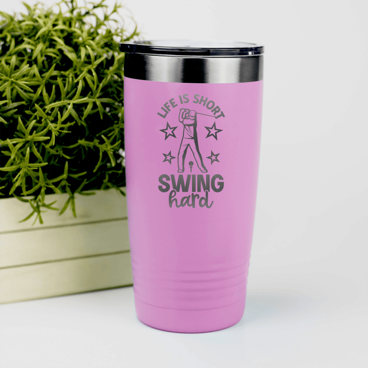 Pink golf tumbler Life Is Short Swing Hard