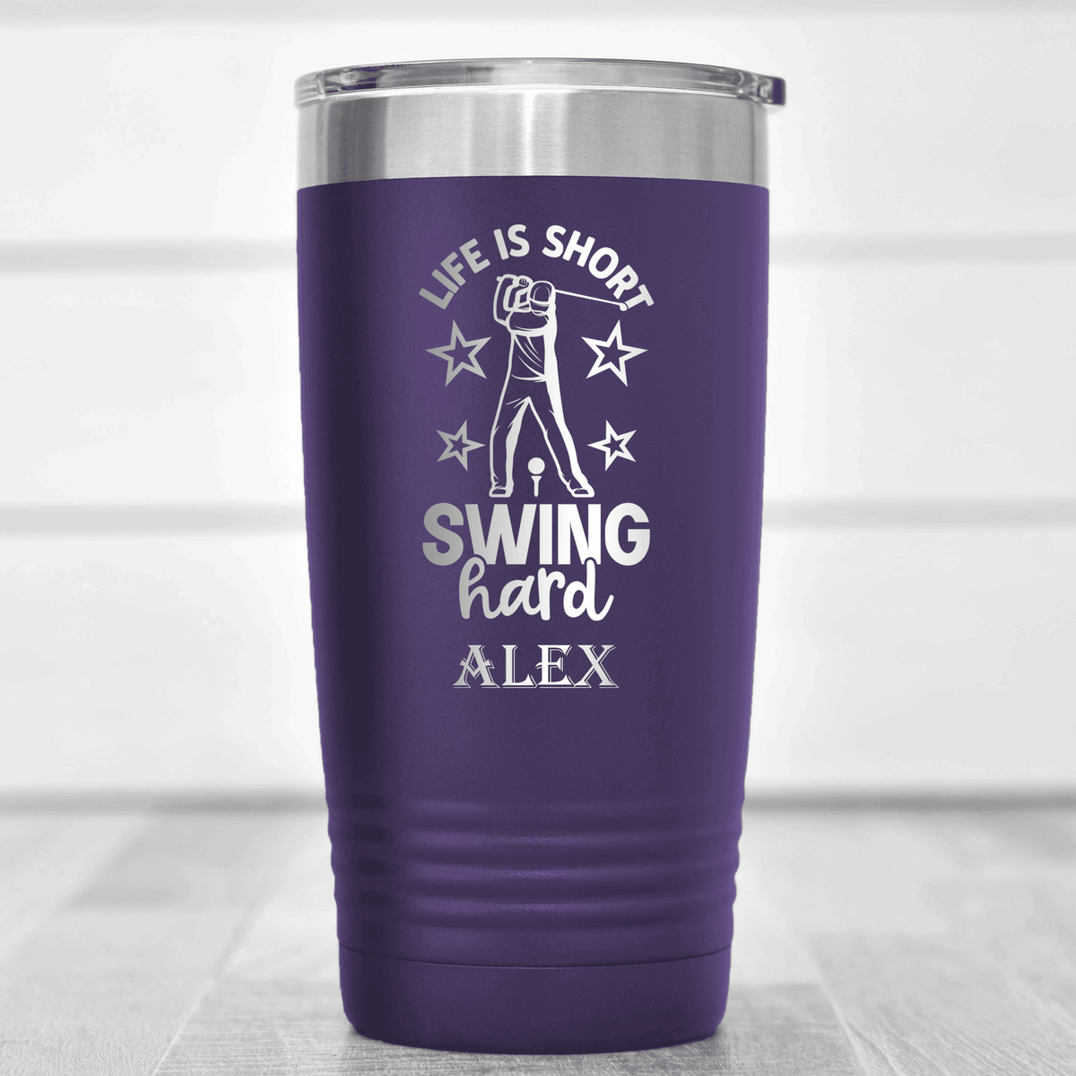 Purple Golf Tumbler With Life Is Short Swing Hard Design