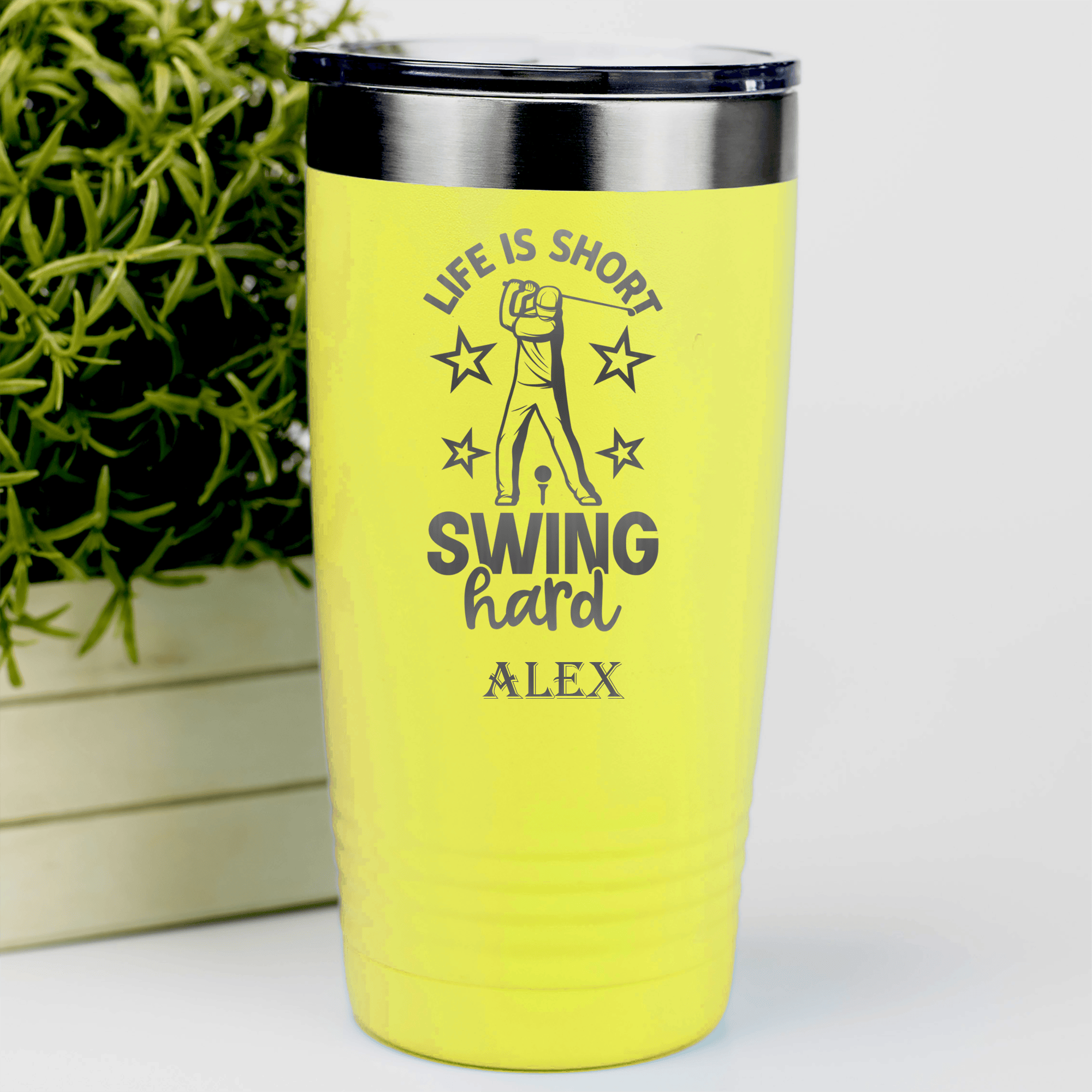 Yellow Golf Tumbler With Life Is Short Swing Hard Design