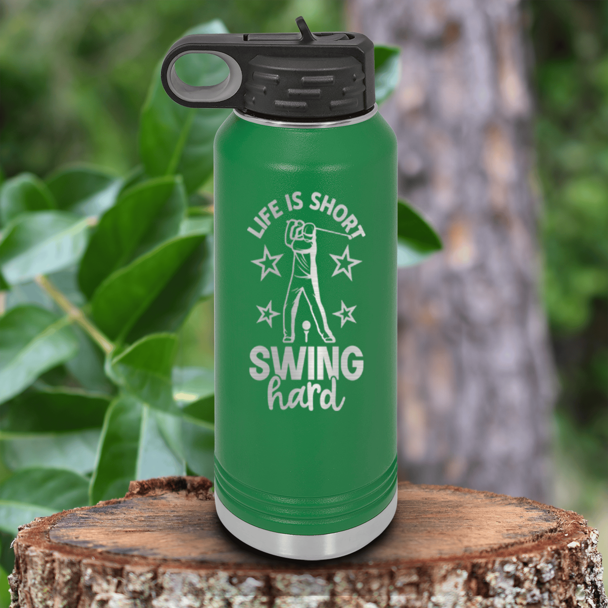 Green golf water bottle Life Is Short Swing Hard