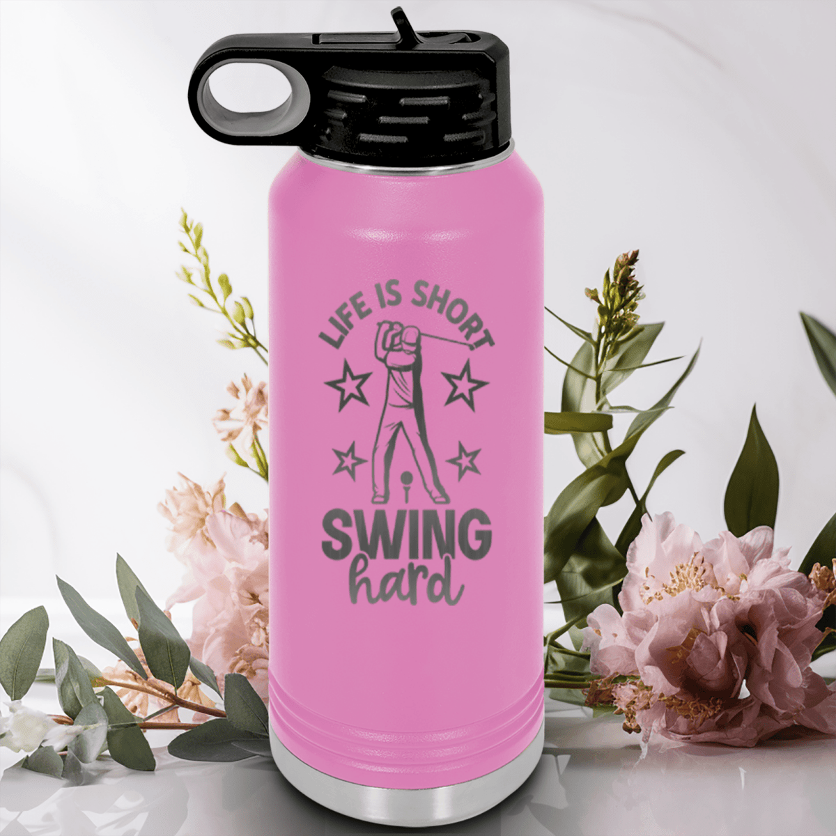 Light Purple golf water bottle Life Is Short Swing Hard