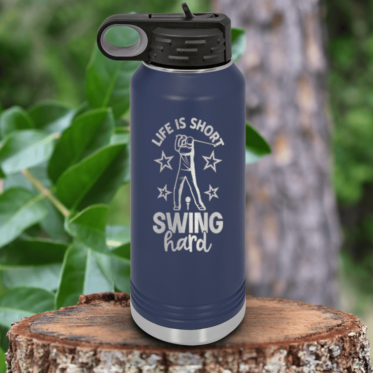 Navy golf water bottle Life Is Short Swing Hard