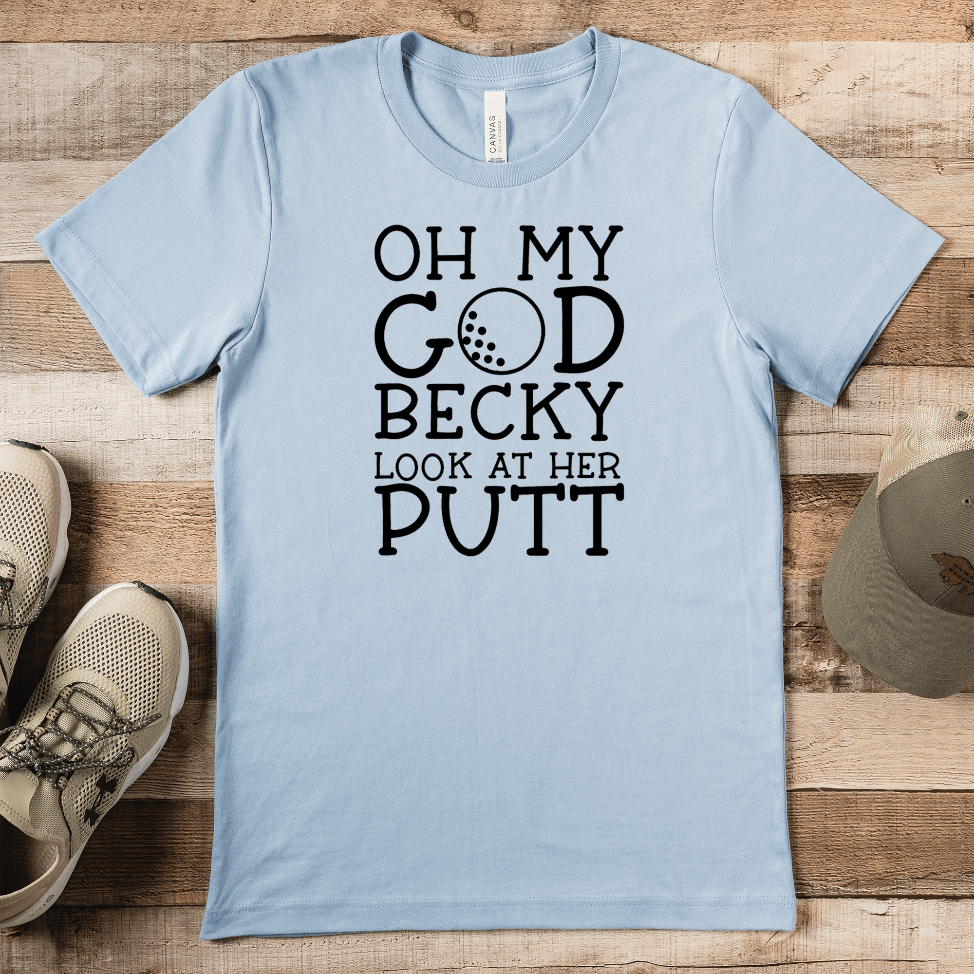 Light Blue Mens T-Shirt With Look At Her Putt Design
