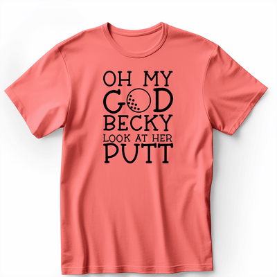 Light Red Mens T-Shirt With Look At Her Putt Design