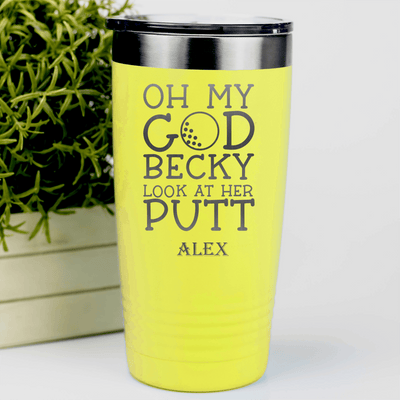 Yellow Golf Tumbler With Look At Her Putt Design