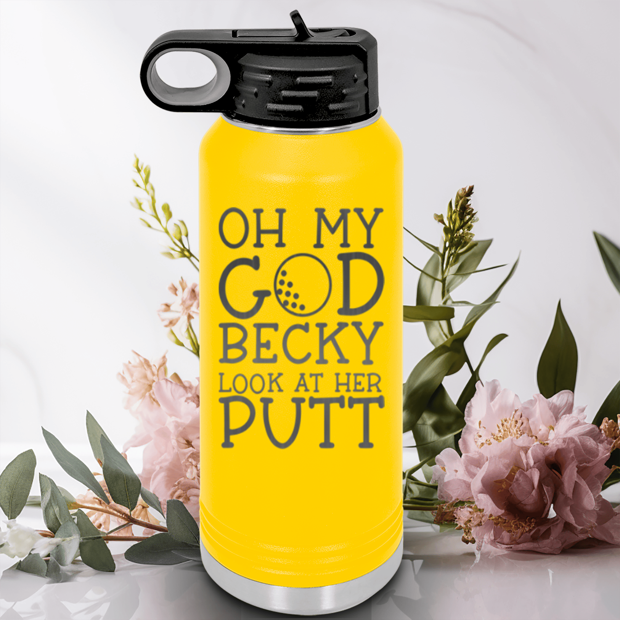 Yellow golf water bottle Look At Her Putt