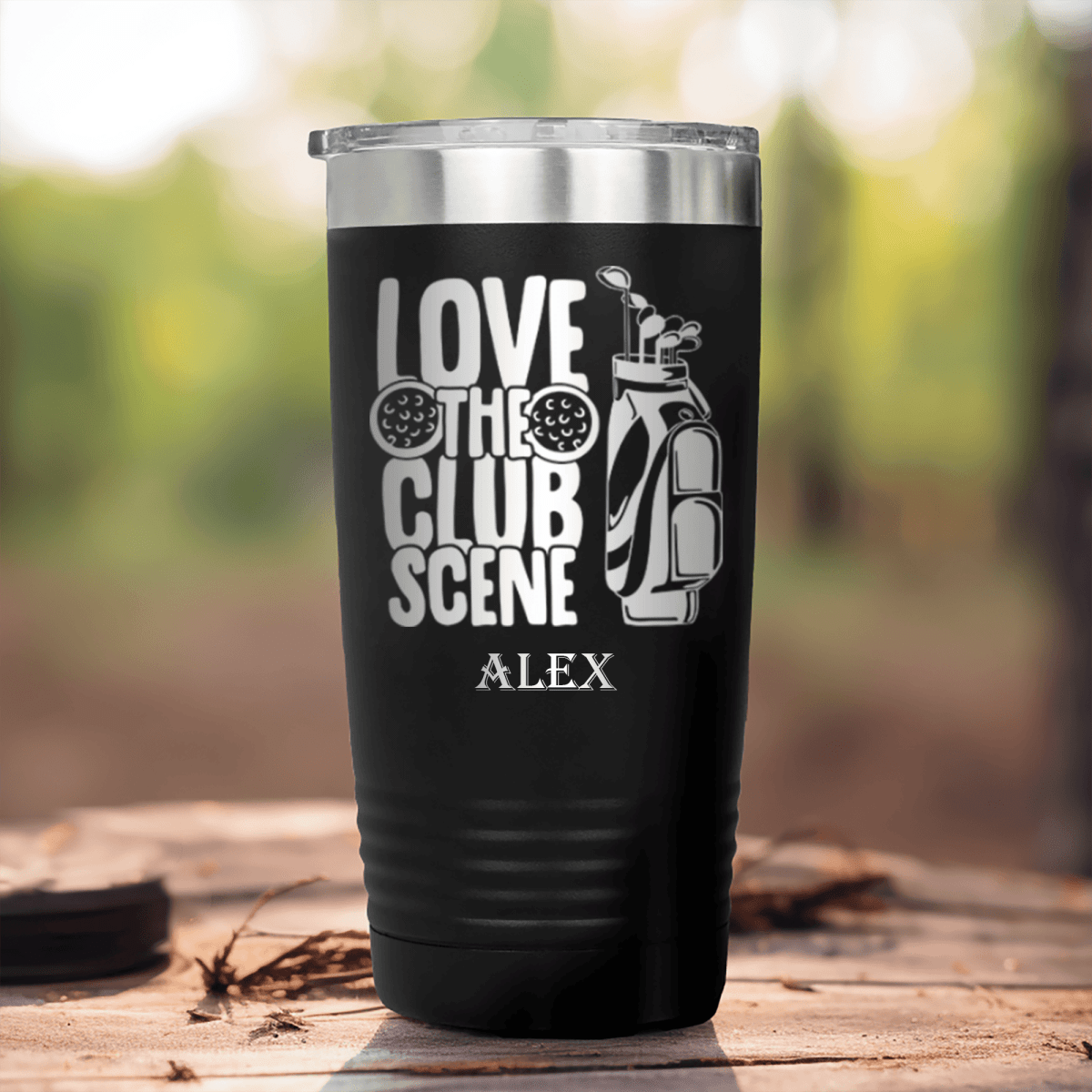 Black Golf Tumbler With Love The Club Scene Design