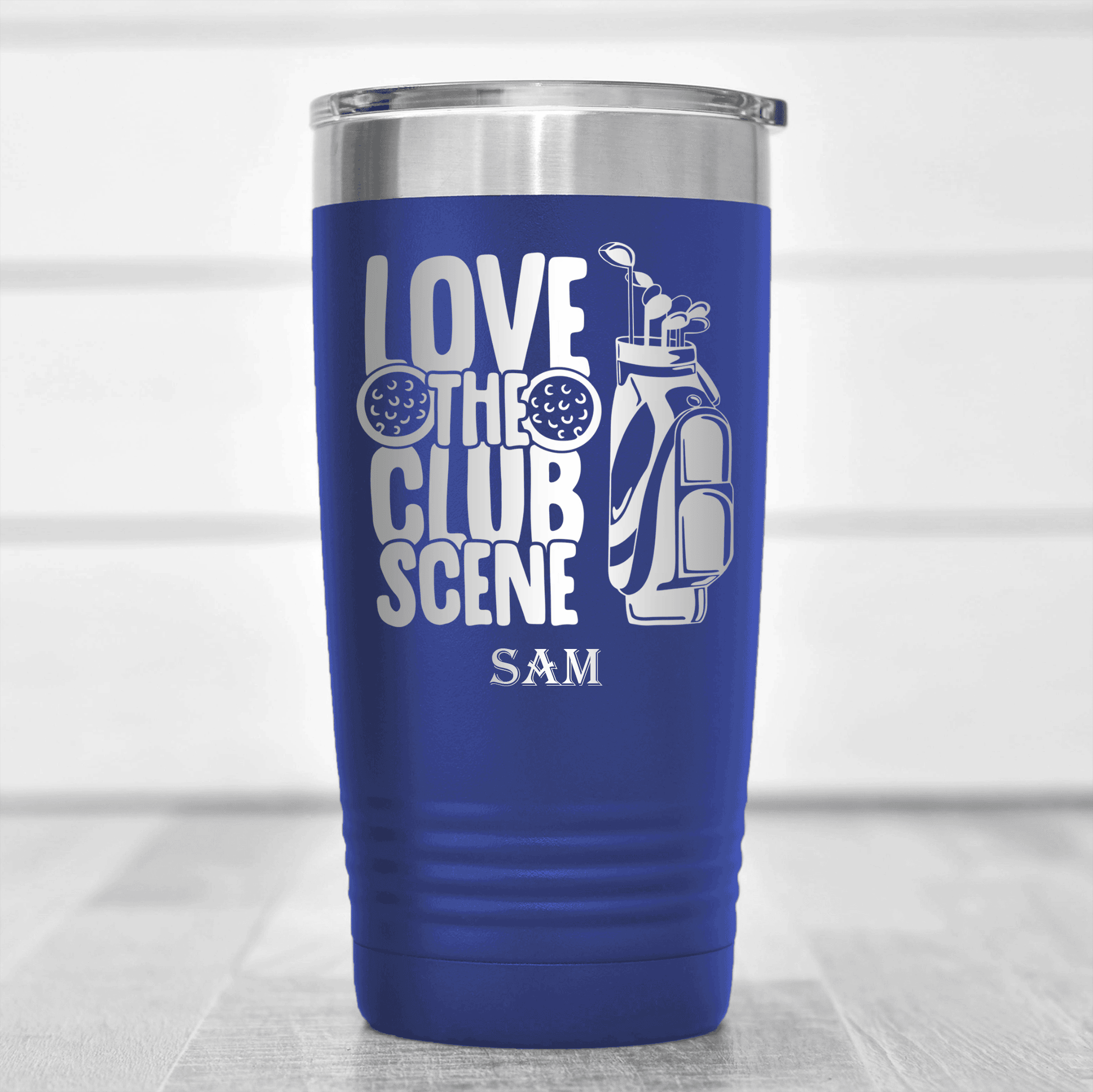 Blue Golf Tumbler With Love The Club Scene Design