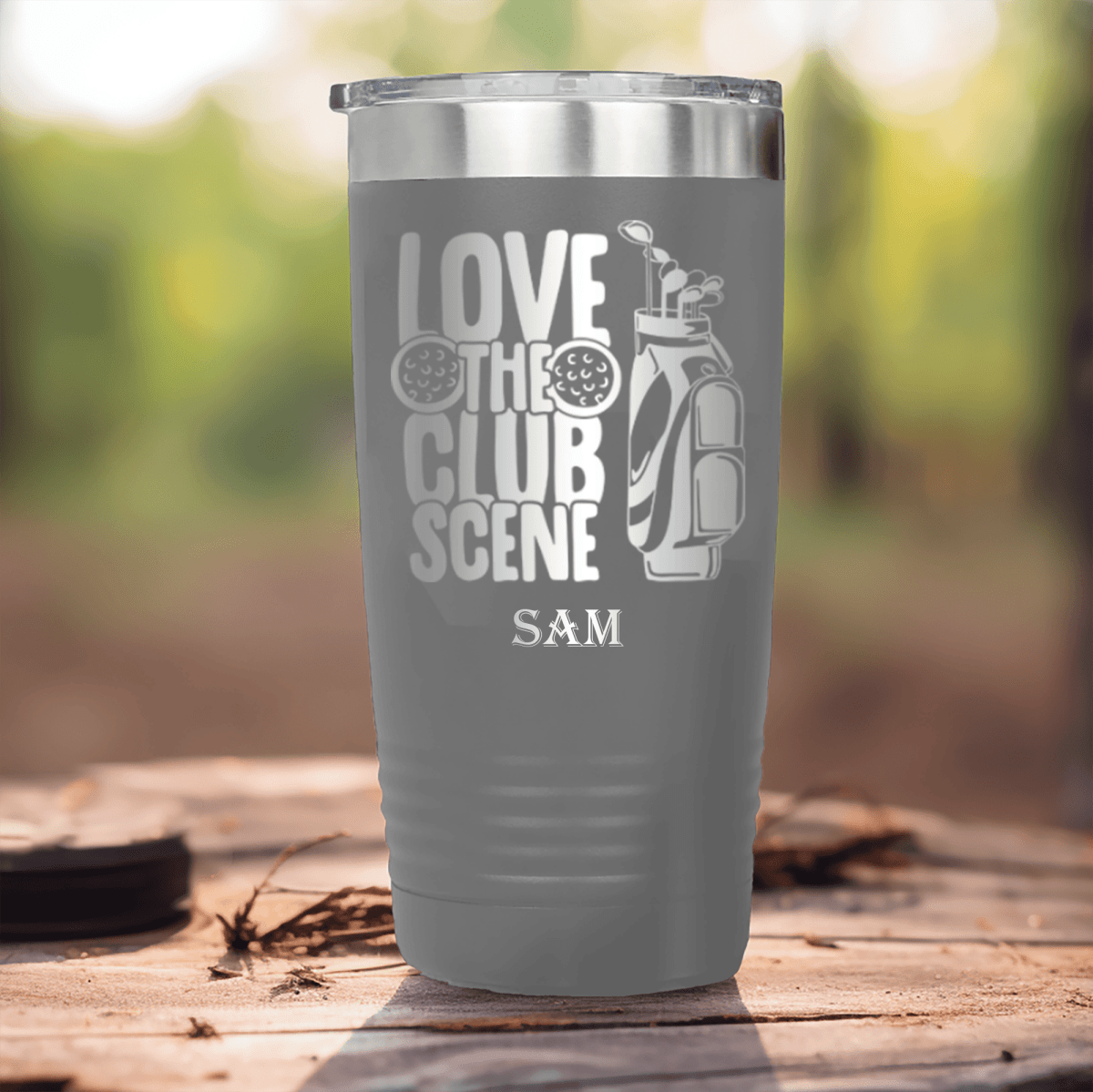 Grey Golf Tumbler With Love The Club Scene Design