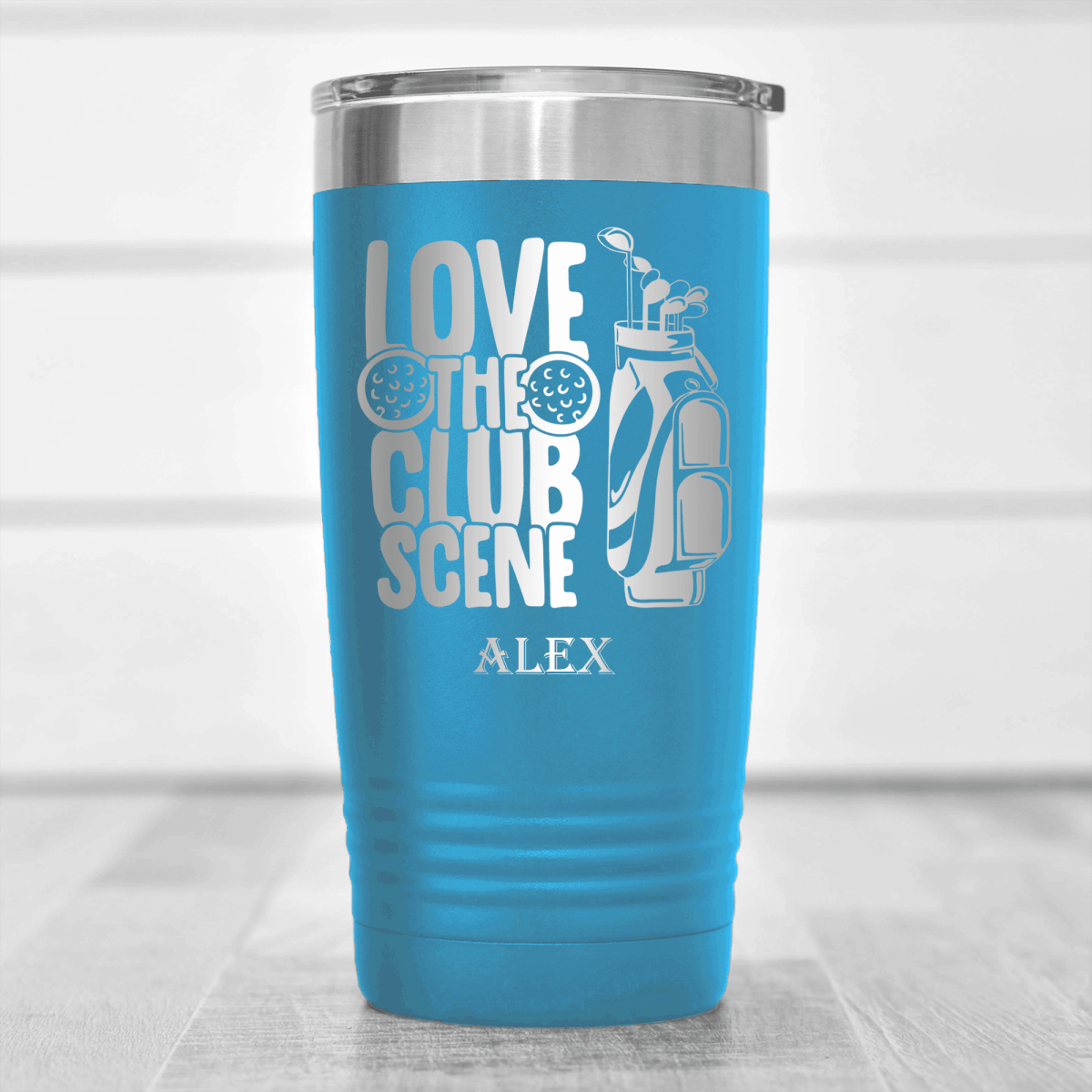 Light Blue Golf Tumbler With Love The Club Scene Design