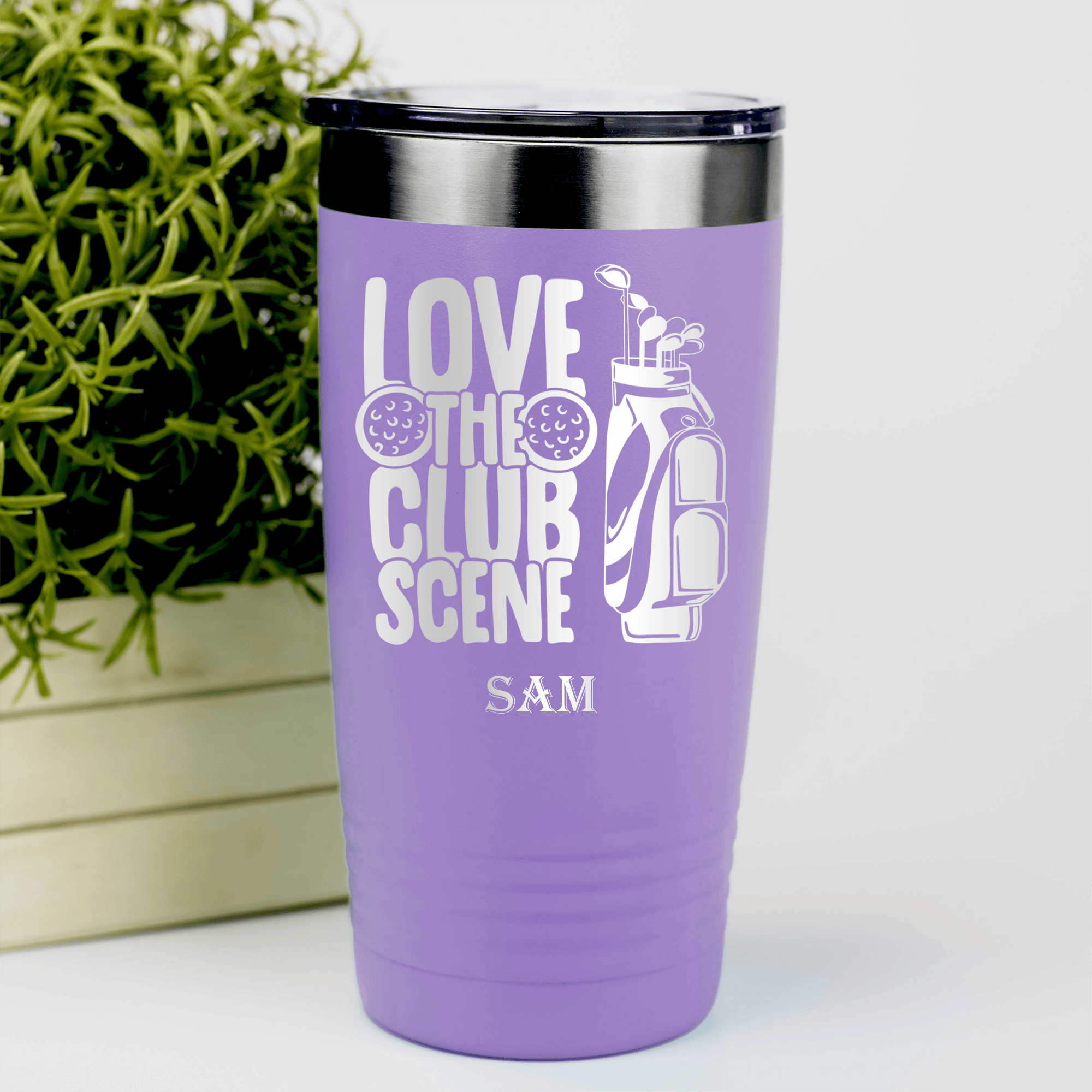 Light Purple Golf Tumbler With Love The Club Scene Design