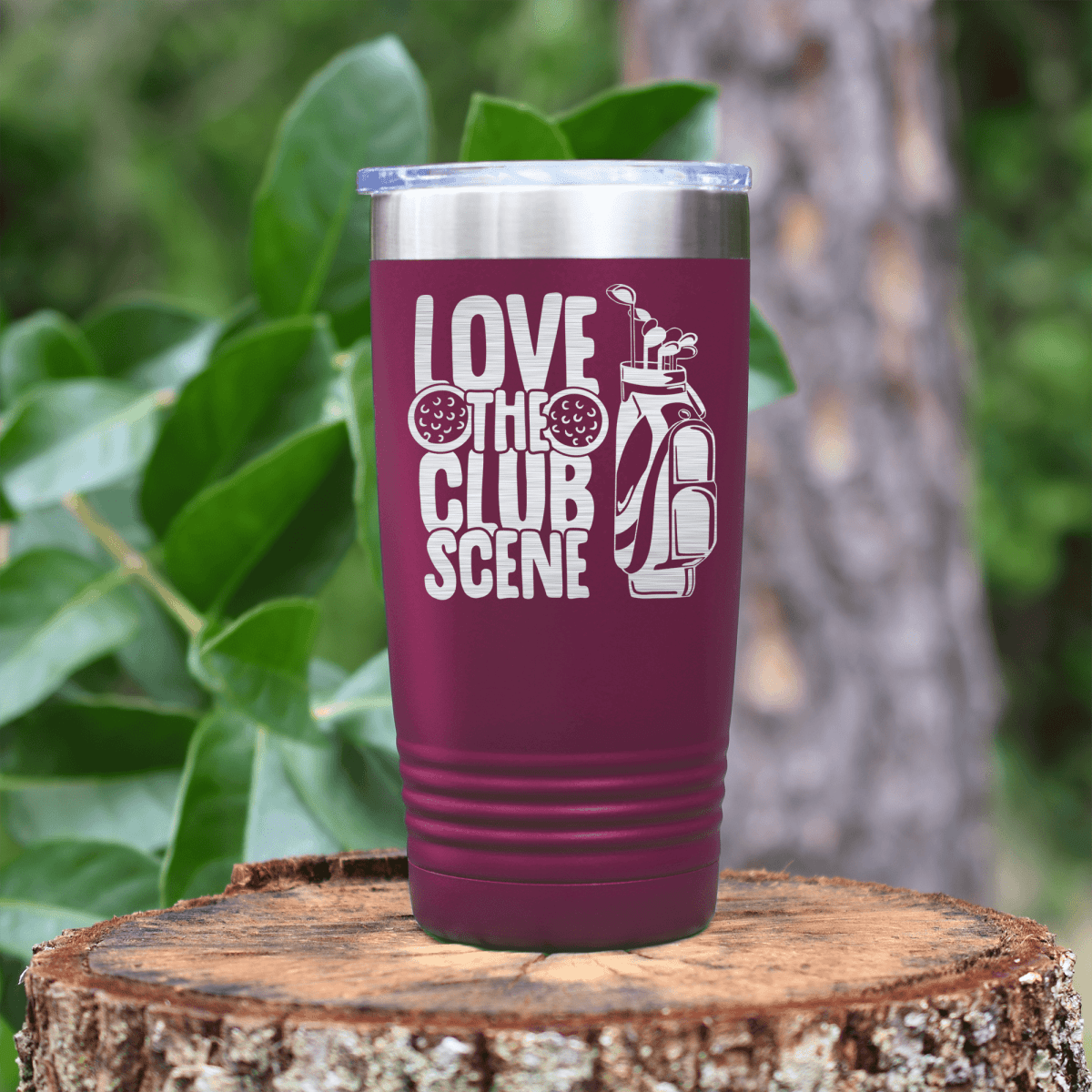 Maroon golf tumbler Love The Club Scene