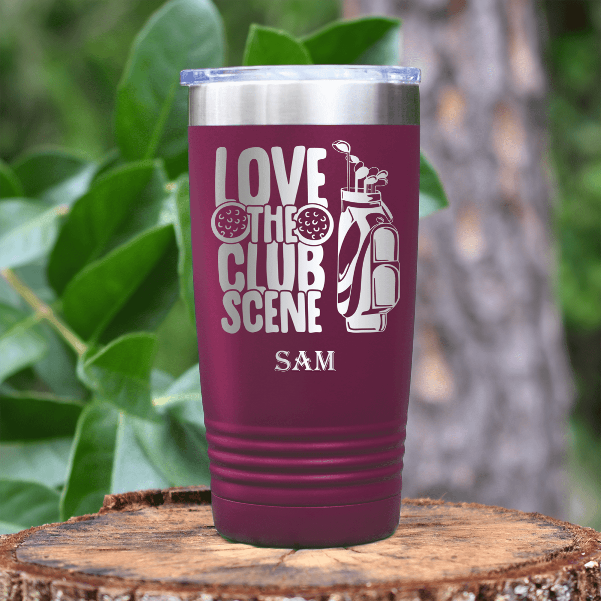 Maroon Golf Tumbler With Love The Club Scene Design