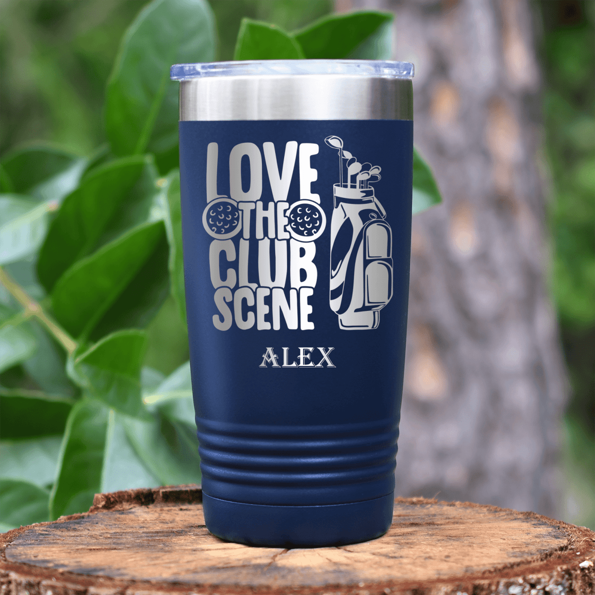 Navy Golf Tumbler With Love The Club Scene Design