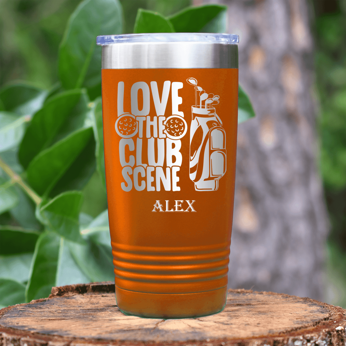 Orange Golf Tumbler With Love The Club Scene Design