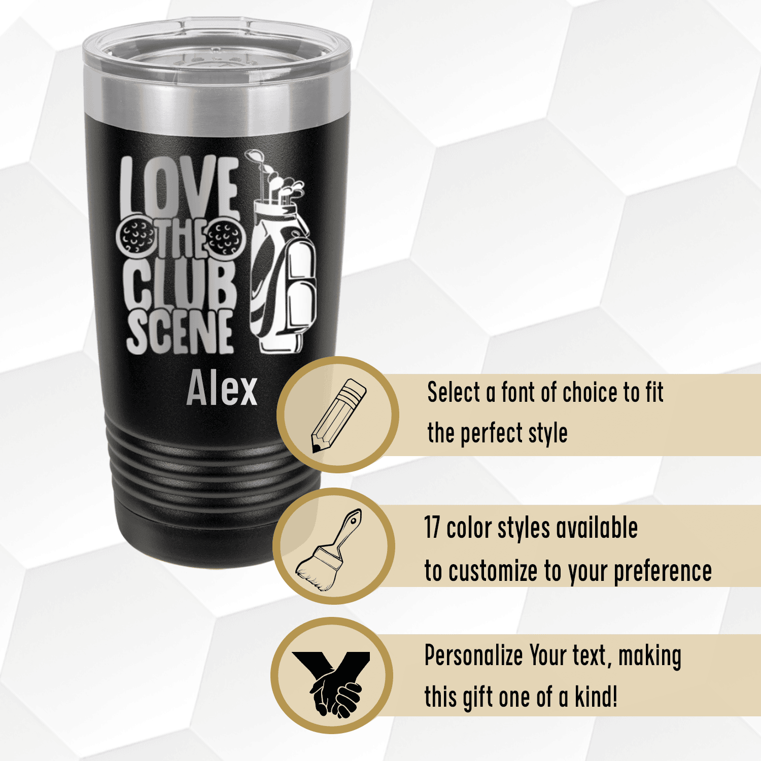 Military Green Golf Tumbler With Love The Club Scene Design