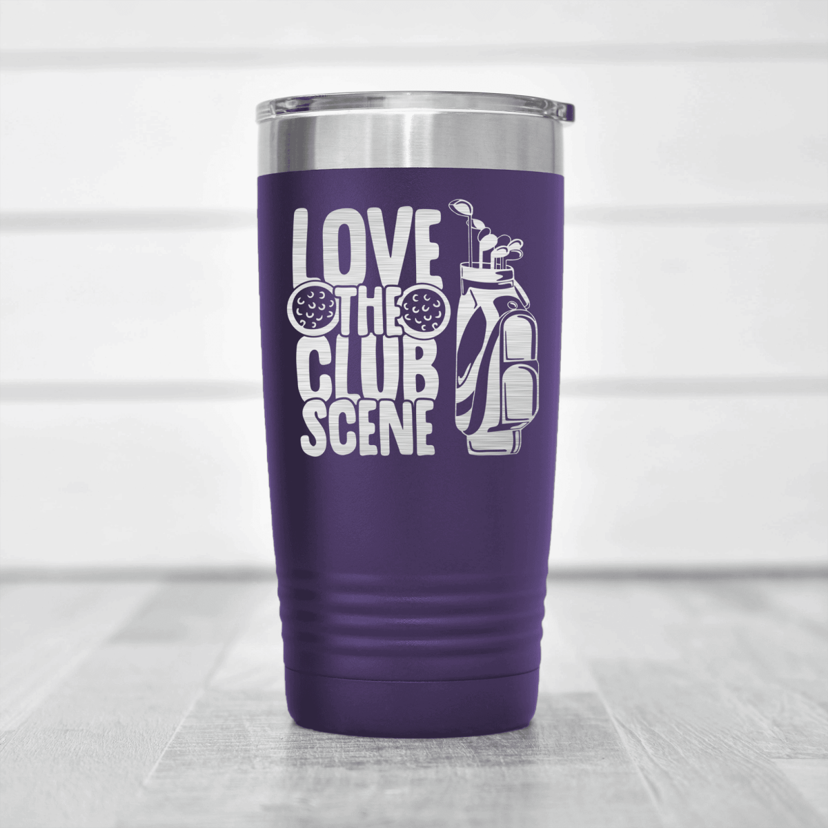 Purple golf tumbler Love The Club Scene