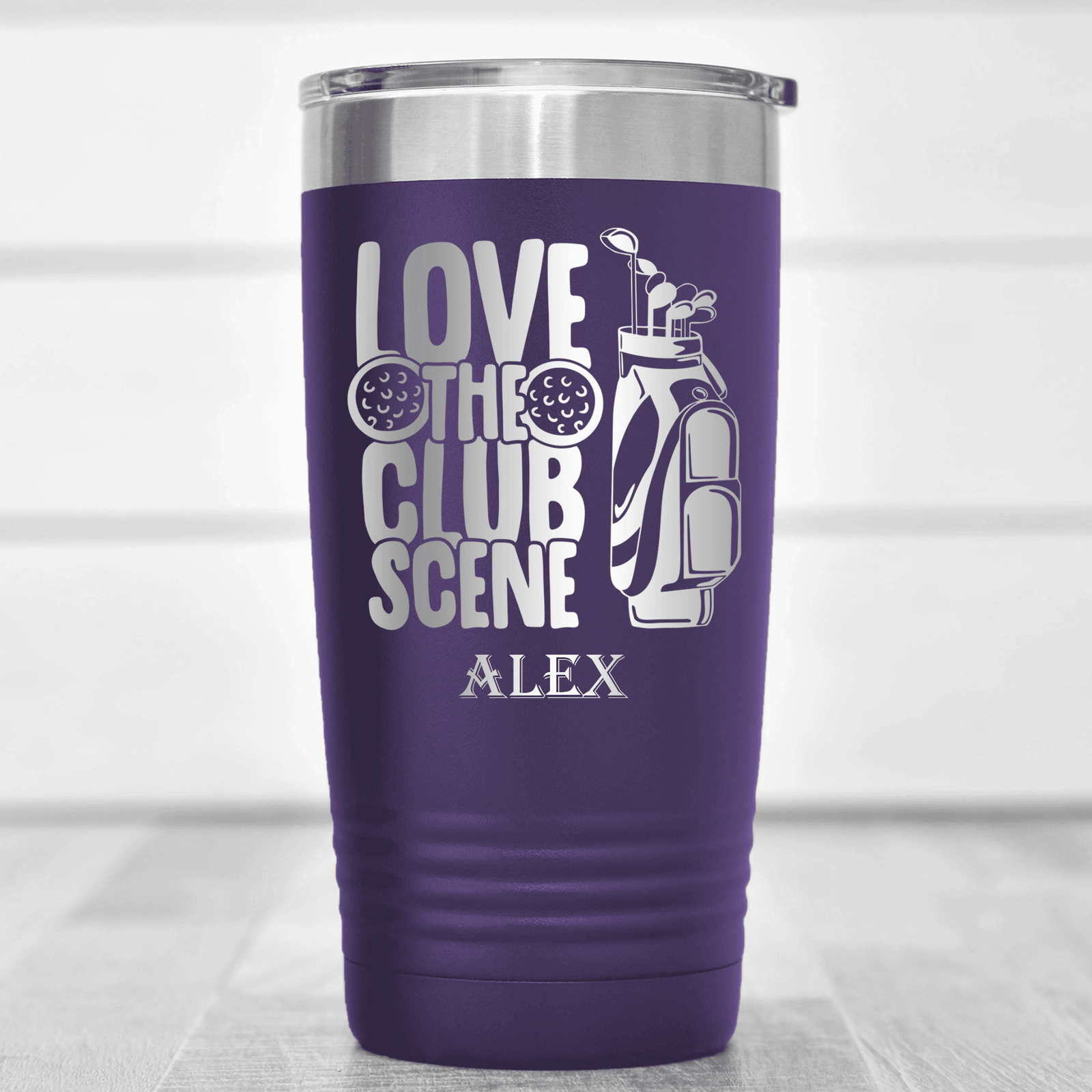 Purple Golf Tumbler With Love The Club Scene Design